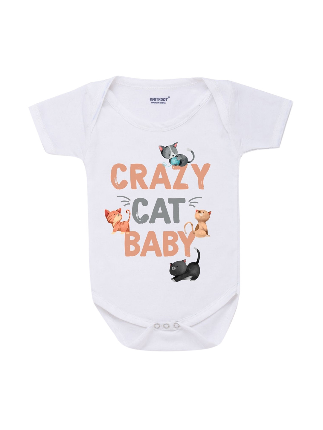 

KNITROOT Kids White & Grey Printed Cotton Bodysuit