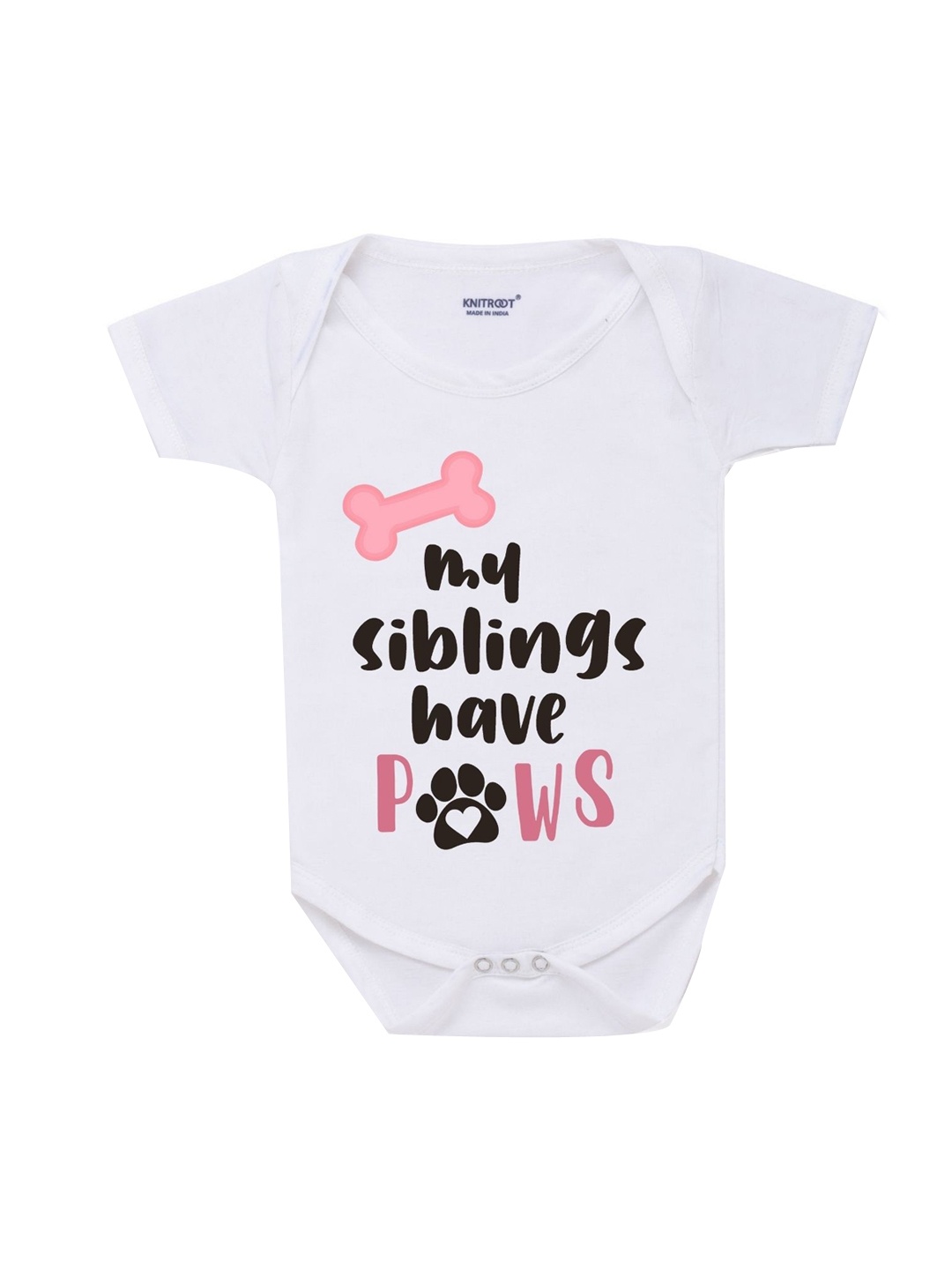 

KNITROOT Kids White & Black Printed Cotton Bodysuit