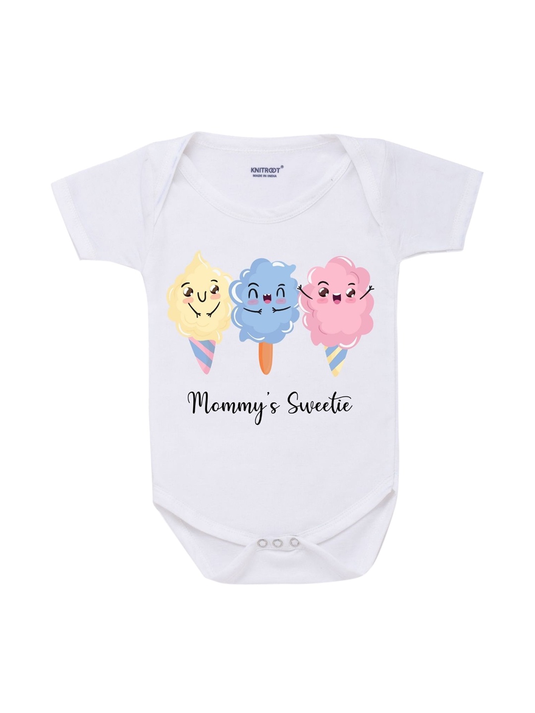 

KNITROOT Kids White & Pink Printed Cotton Bodysuit