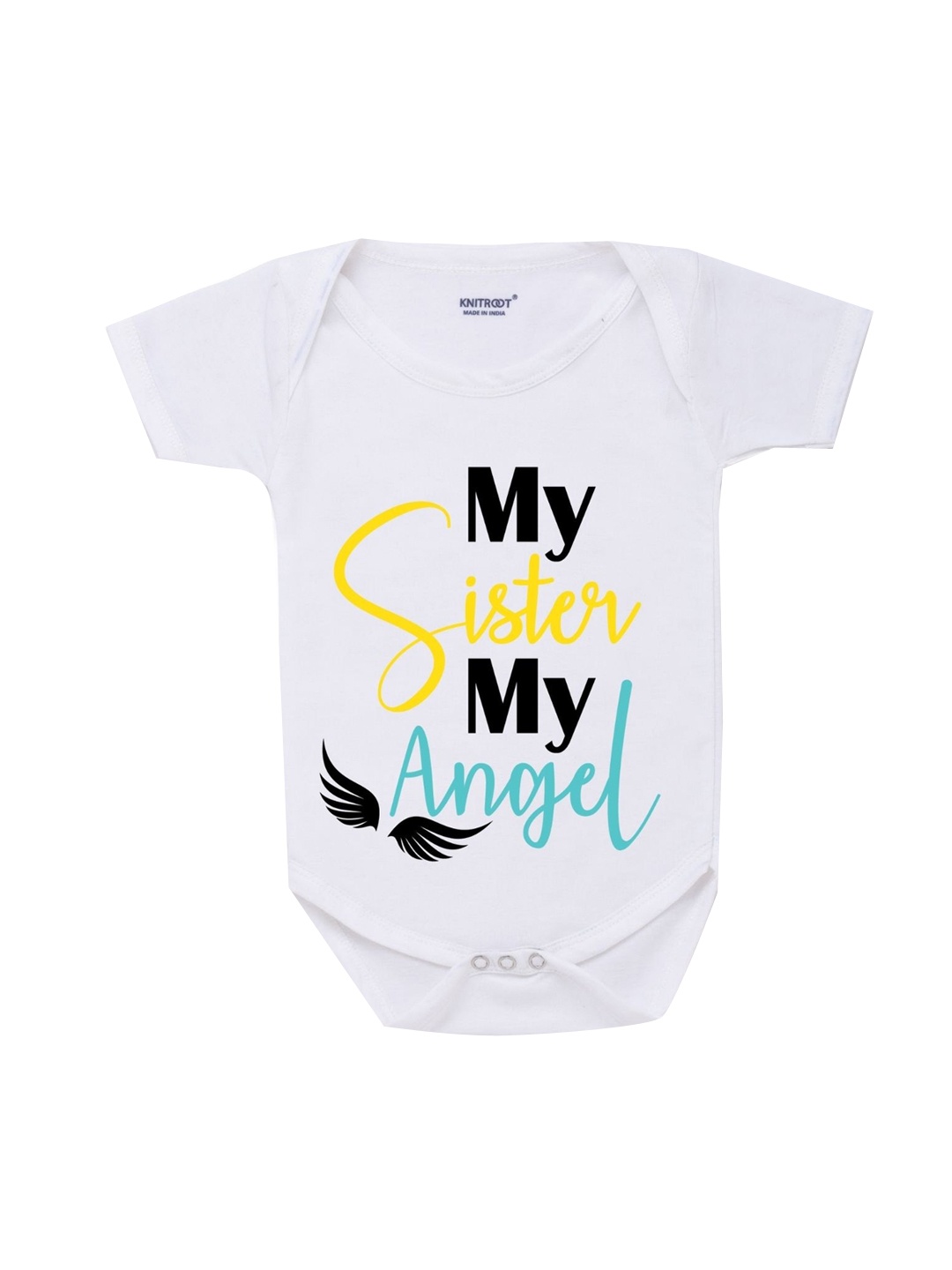 

KNITROOT Kids White & Black Printed Cotton Bodysuit