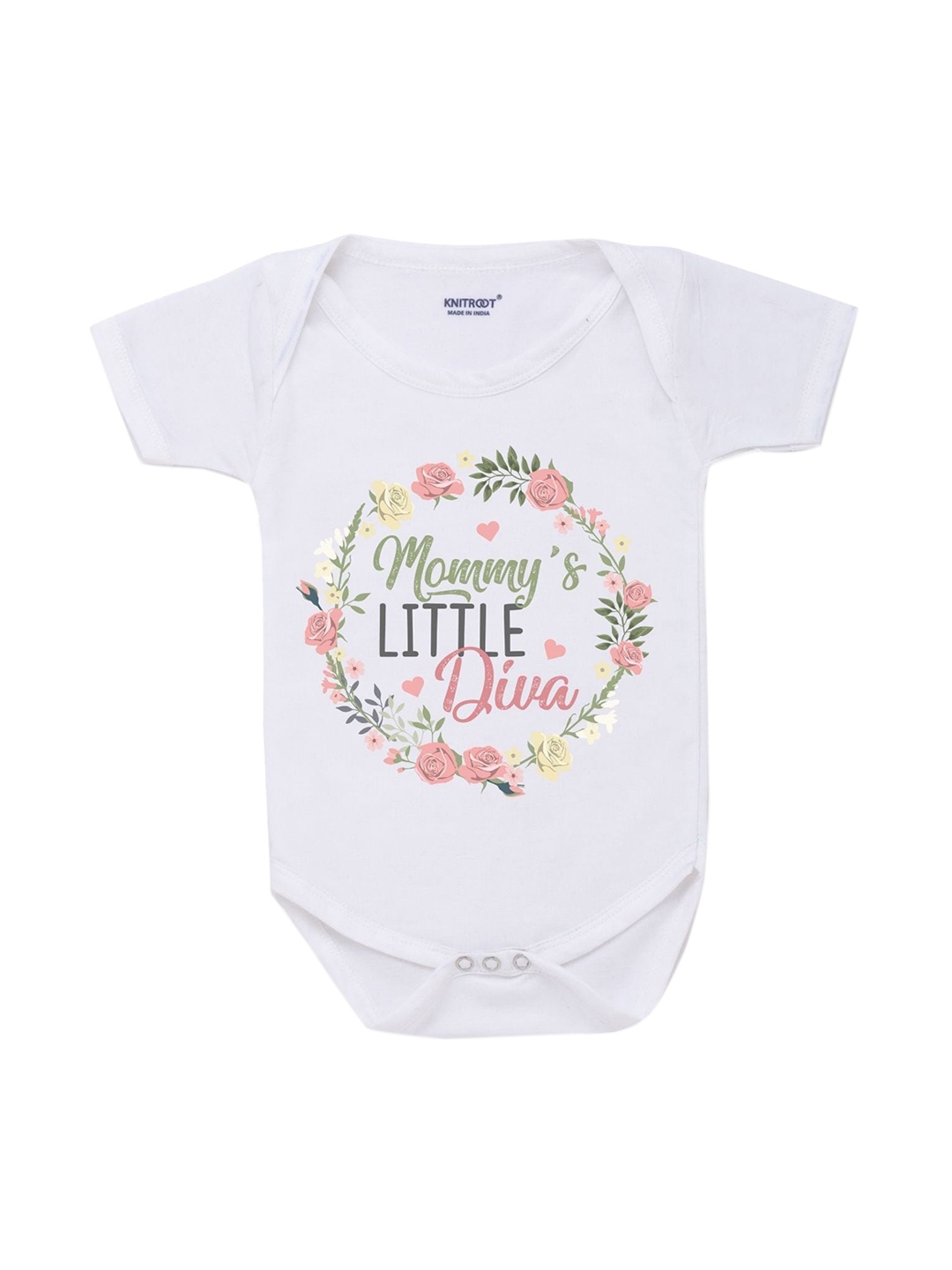 

KNITROOT Unisex Kids White Printed Cotton Bodysuit