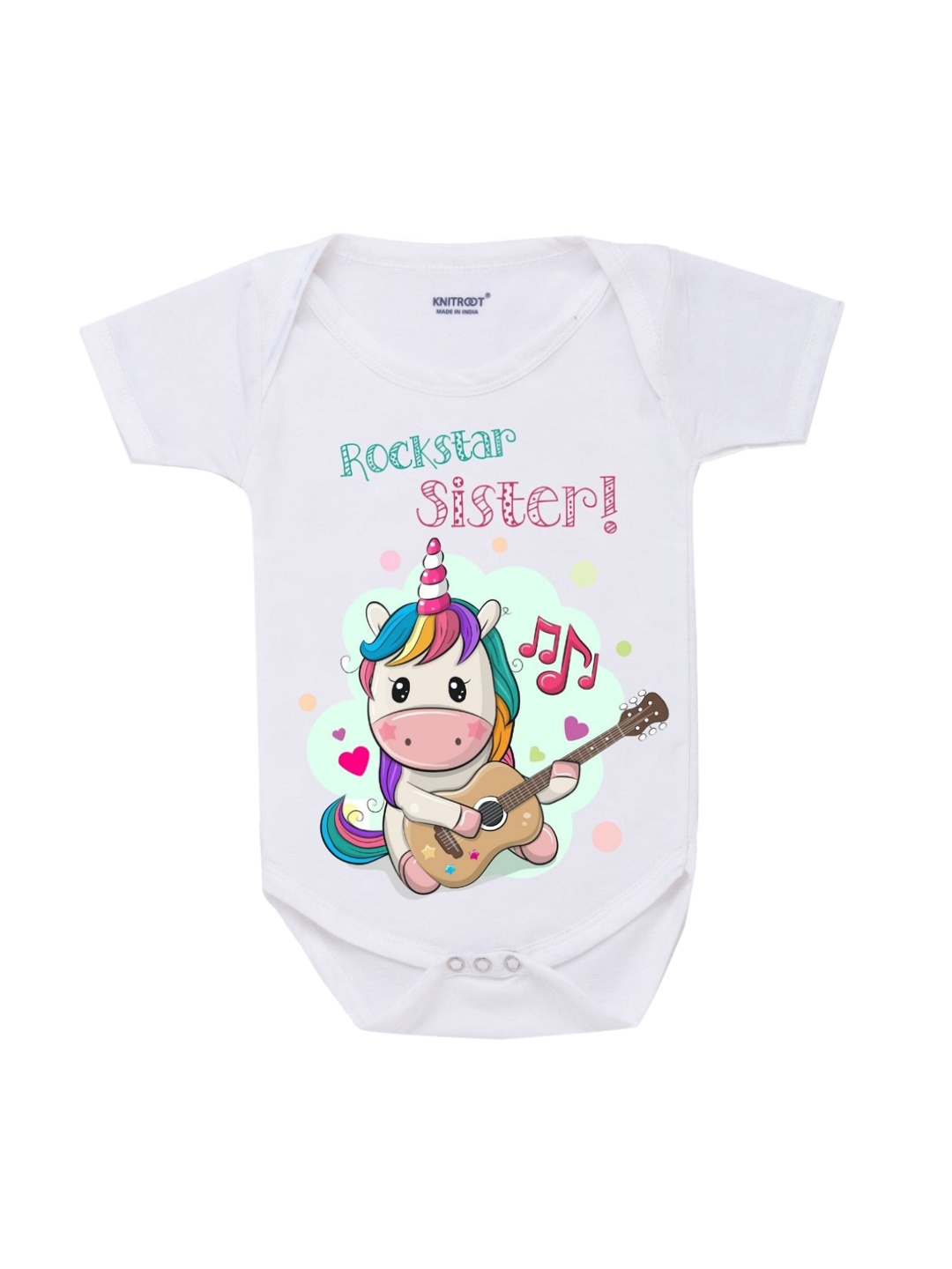 

KNITROOT Kids White & Beige Printed Cotton Bodysuit