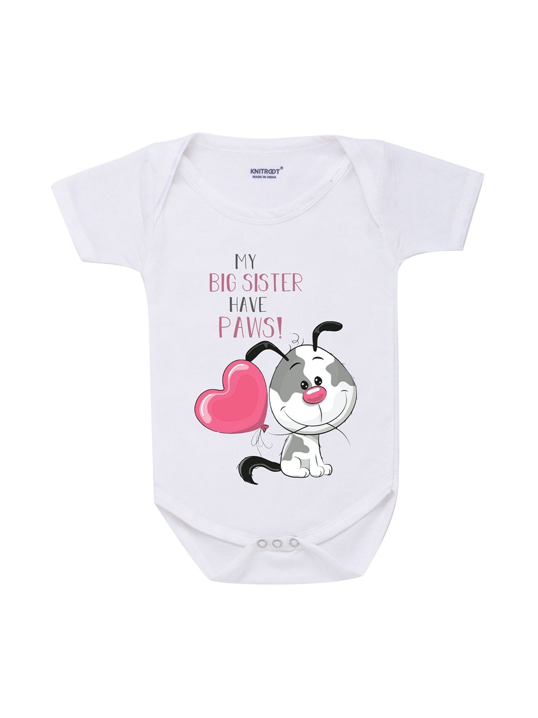 

KNITROOT White Big Sister Have Paws Print Cotton Bodysuit