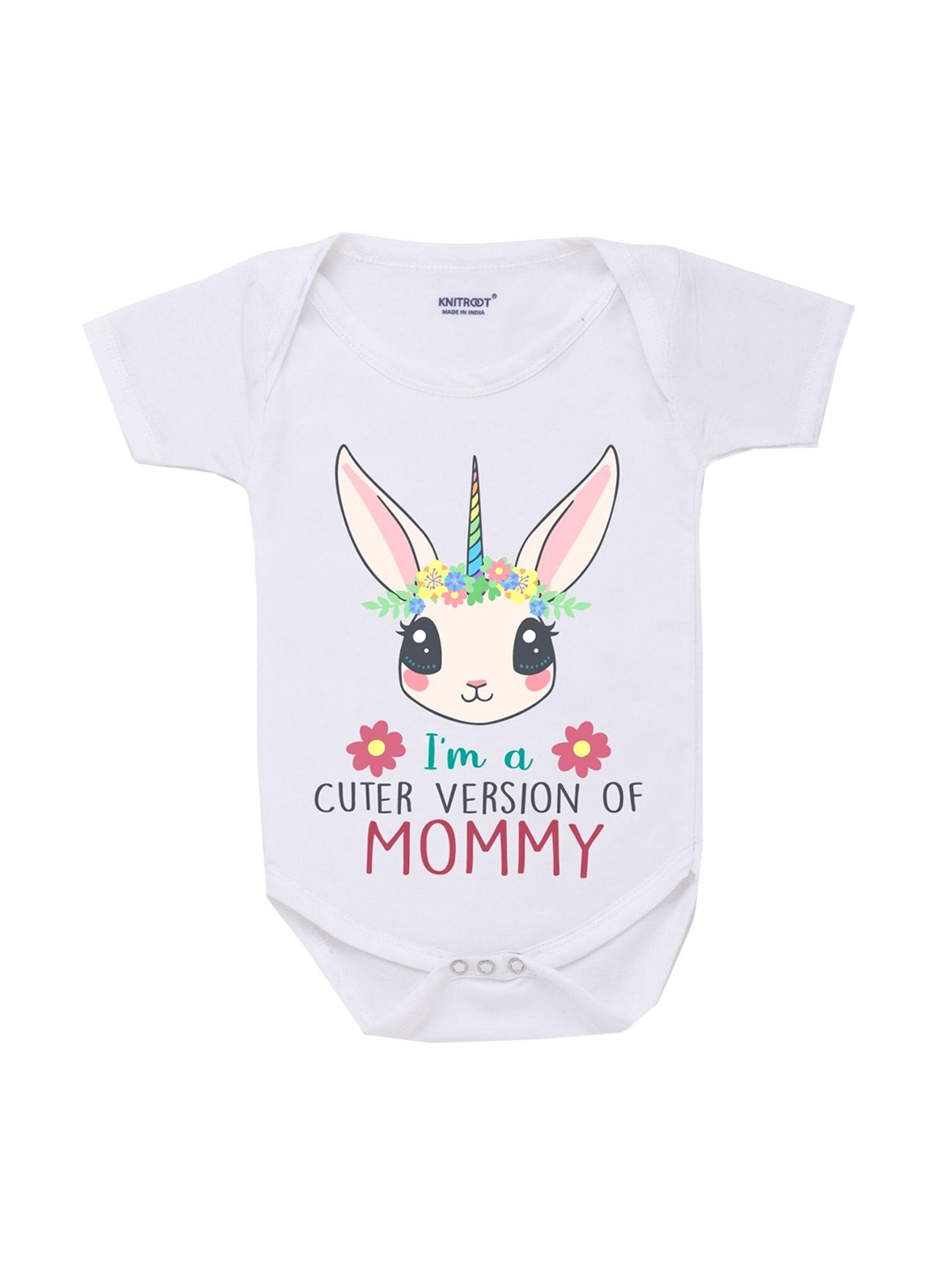 

KNITROOT Infants White Typography Printed Cotton Bodysuit