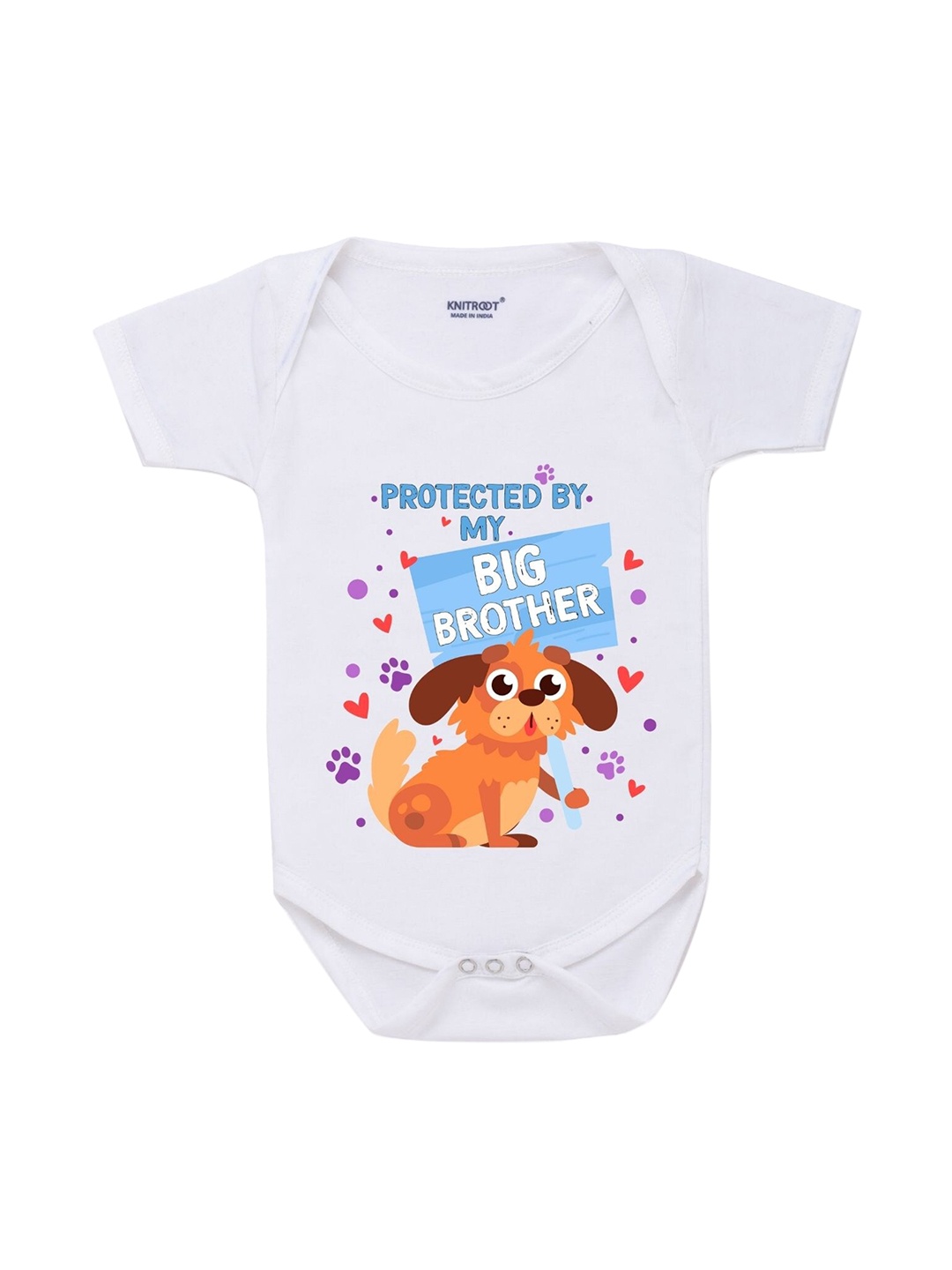 

KNITROOT Kids White & Orange Printed Cotton Bodysuit
