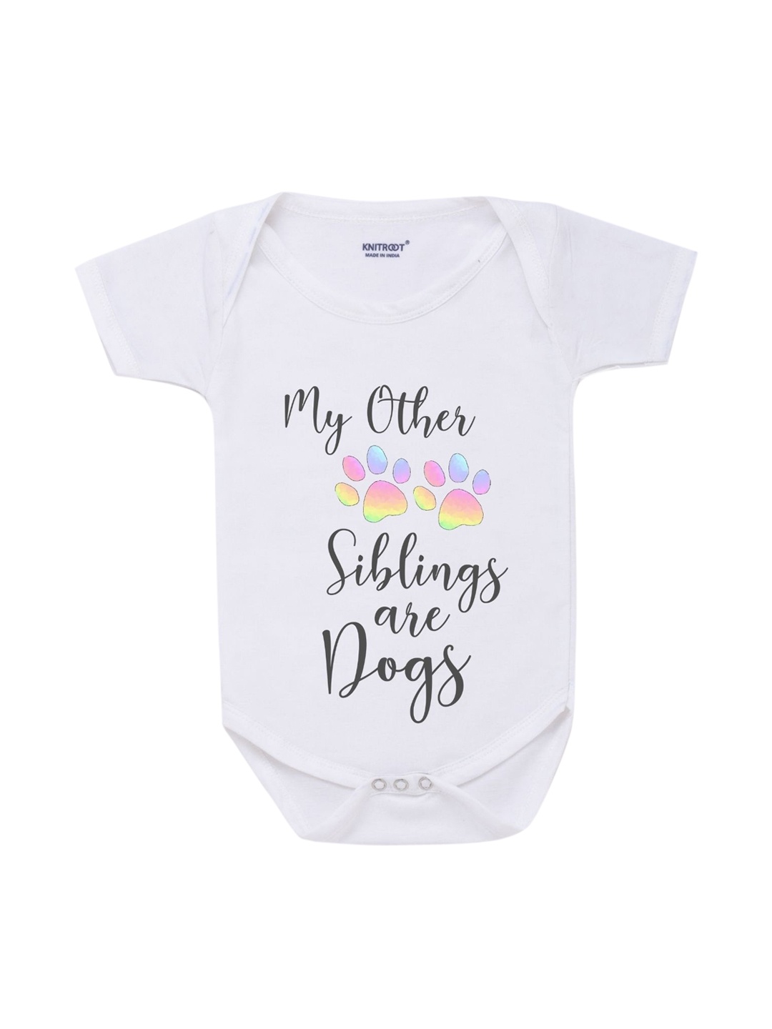

KNITROOT Kids White & Black Printed Cotton Bodysuit