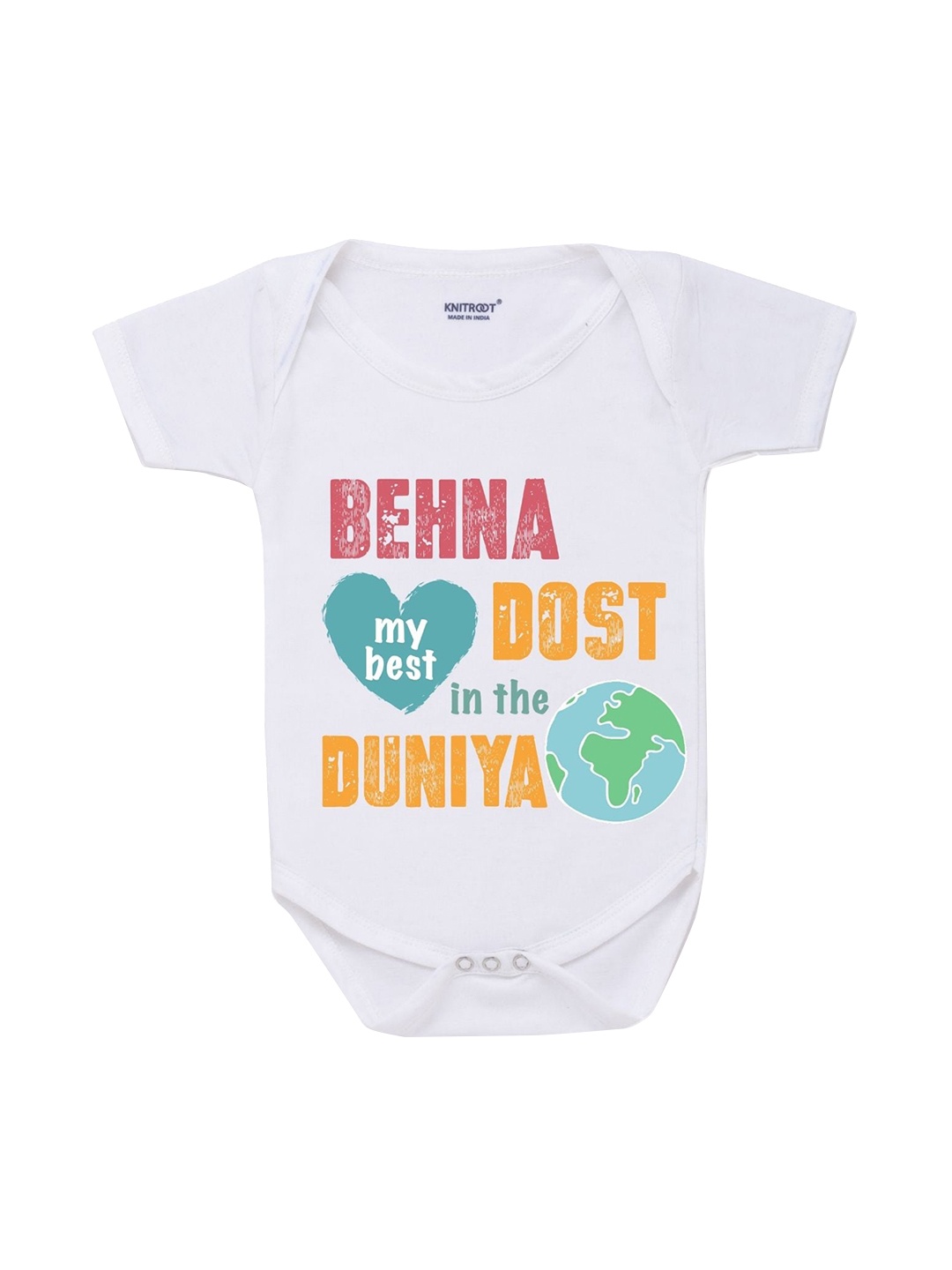 

KNITROOT Unisex Kids White Printed Cotton Bodysuit