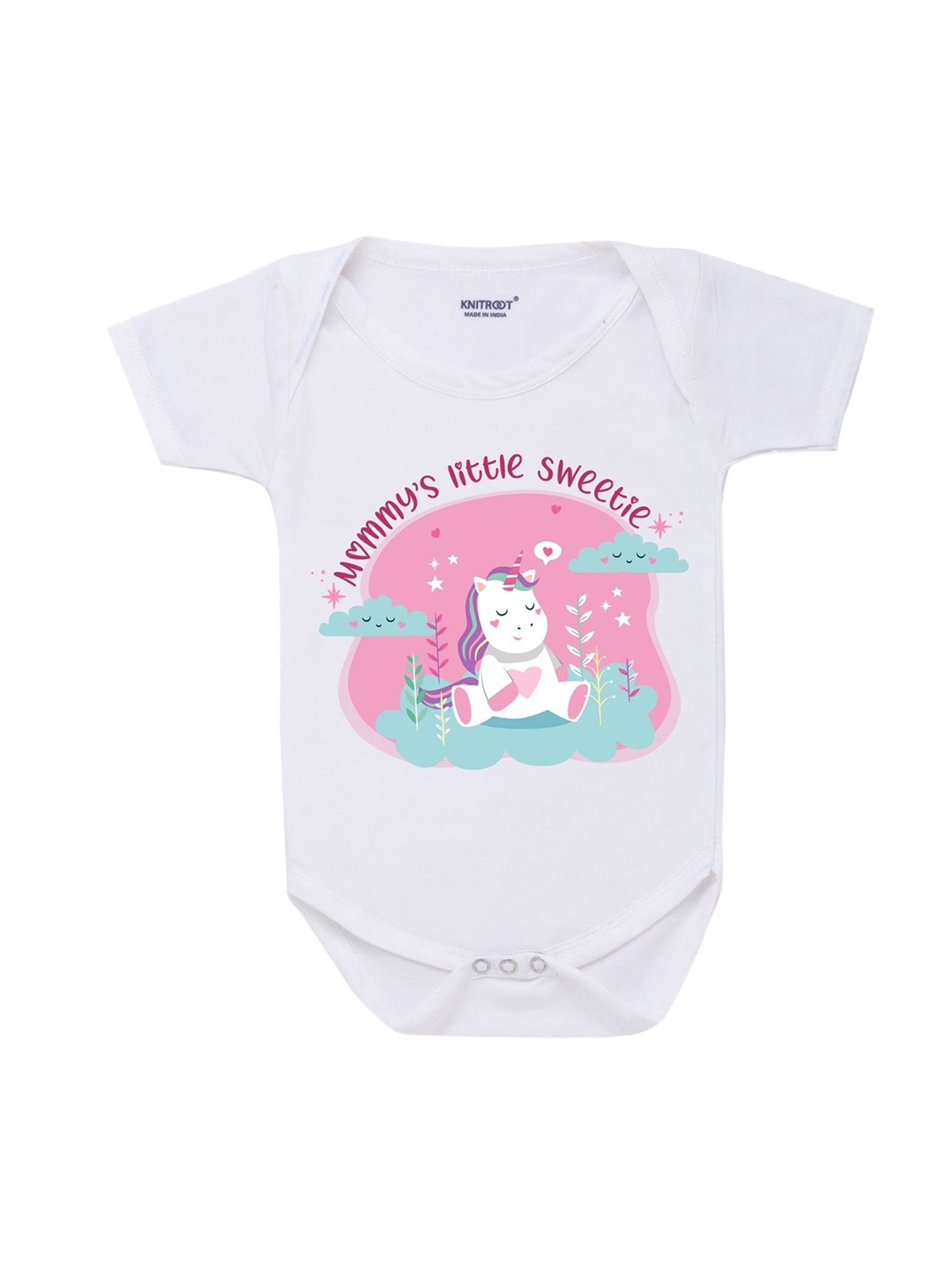 

KNITROOT Kids White & Pink Cotton Printed Bodysuit