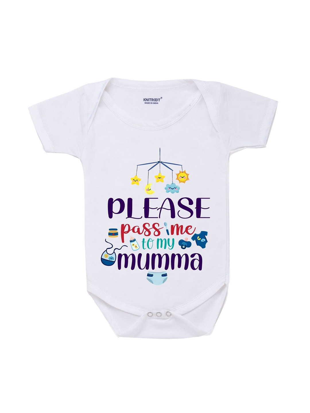 

KNITROOT Kids White Printed Cotton Bodysuit