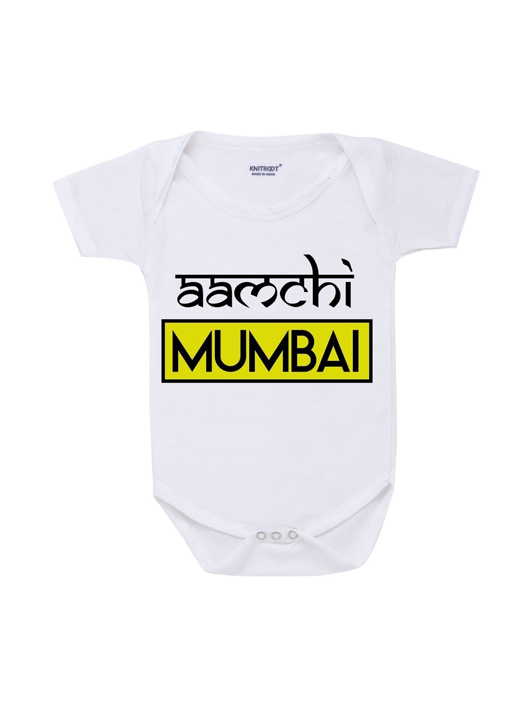 

KNITROOT Kids White Typography Printed Cotton Body Suit