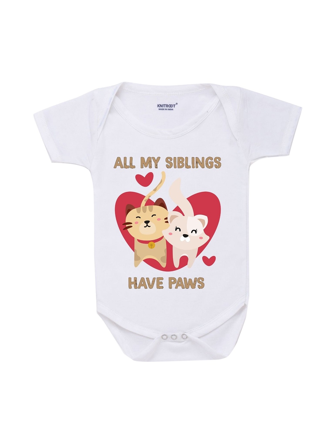 

KNITROOT Kids White & Red Printed Cotton Bodysuit