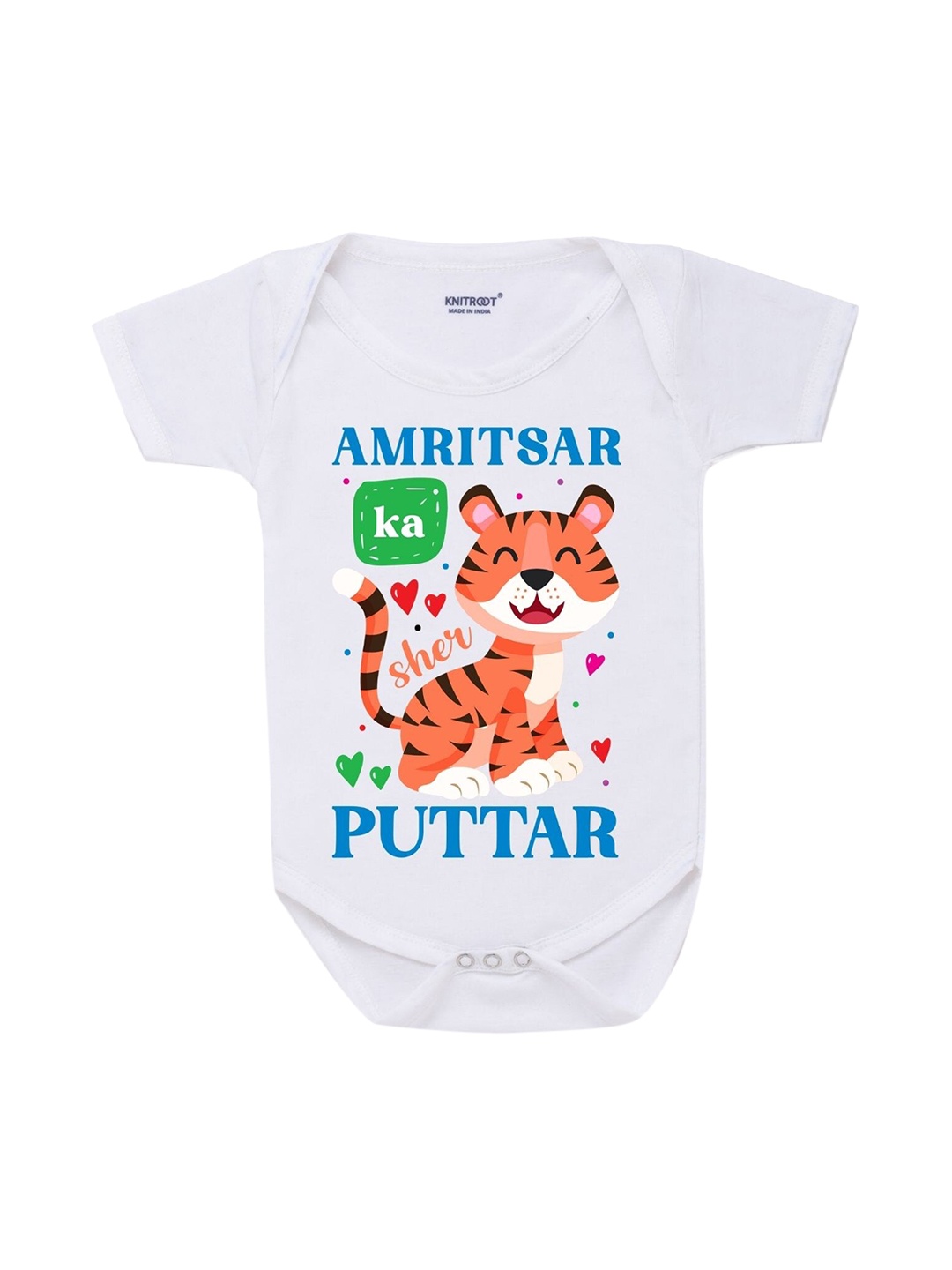 

KNITROOT Boys White Printed Cotton Bodysuit