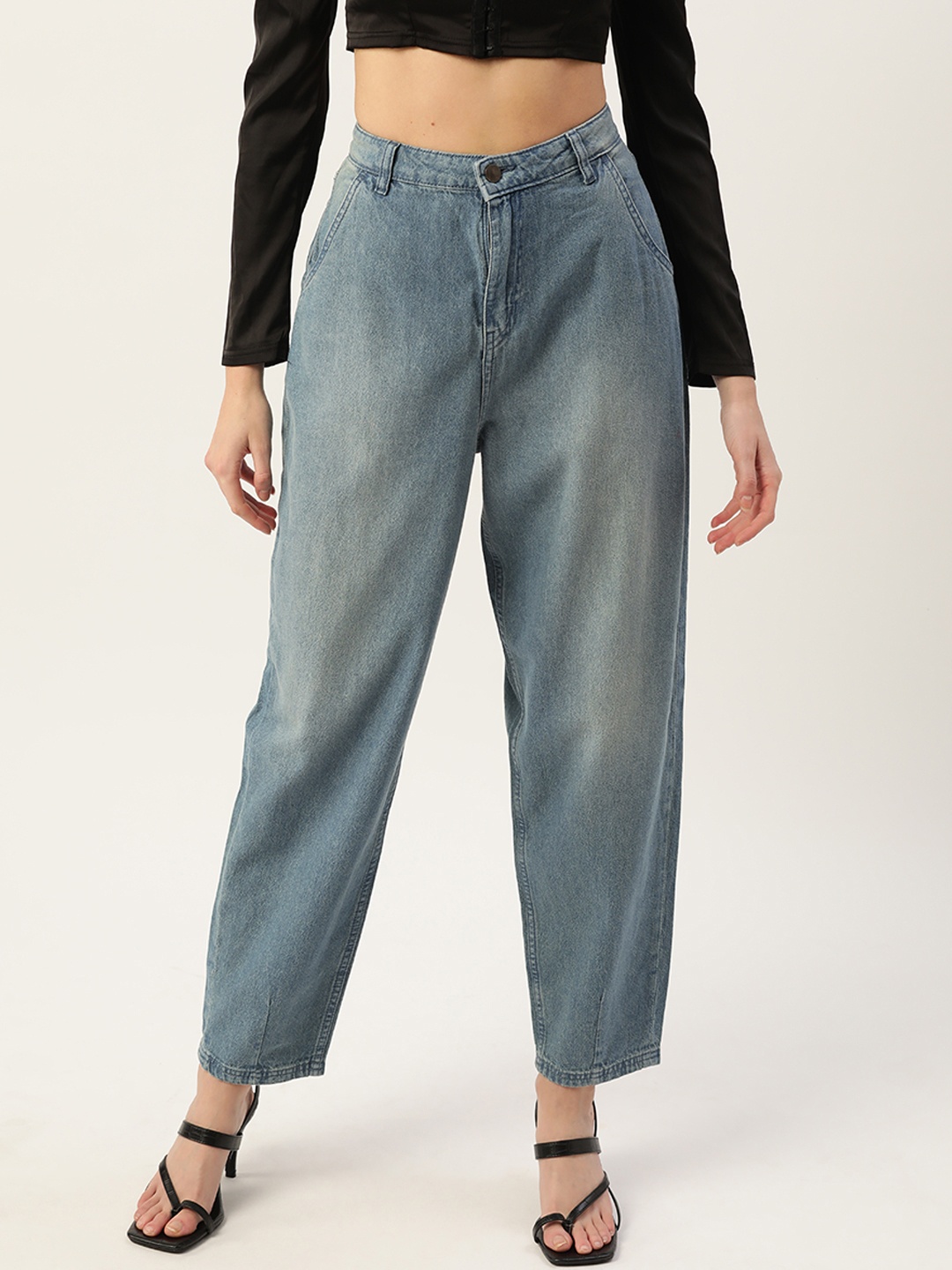 

DressBerry Women Blue Pure Cotton High-Rise Light Fade Slouchy Fit Jeans