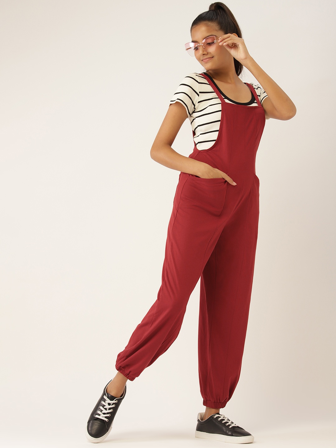 

DressBerry Teen Girls Red Solid Basic Jumpsuit