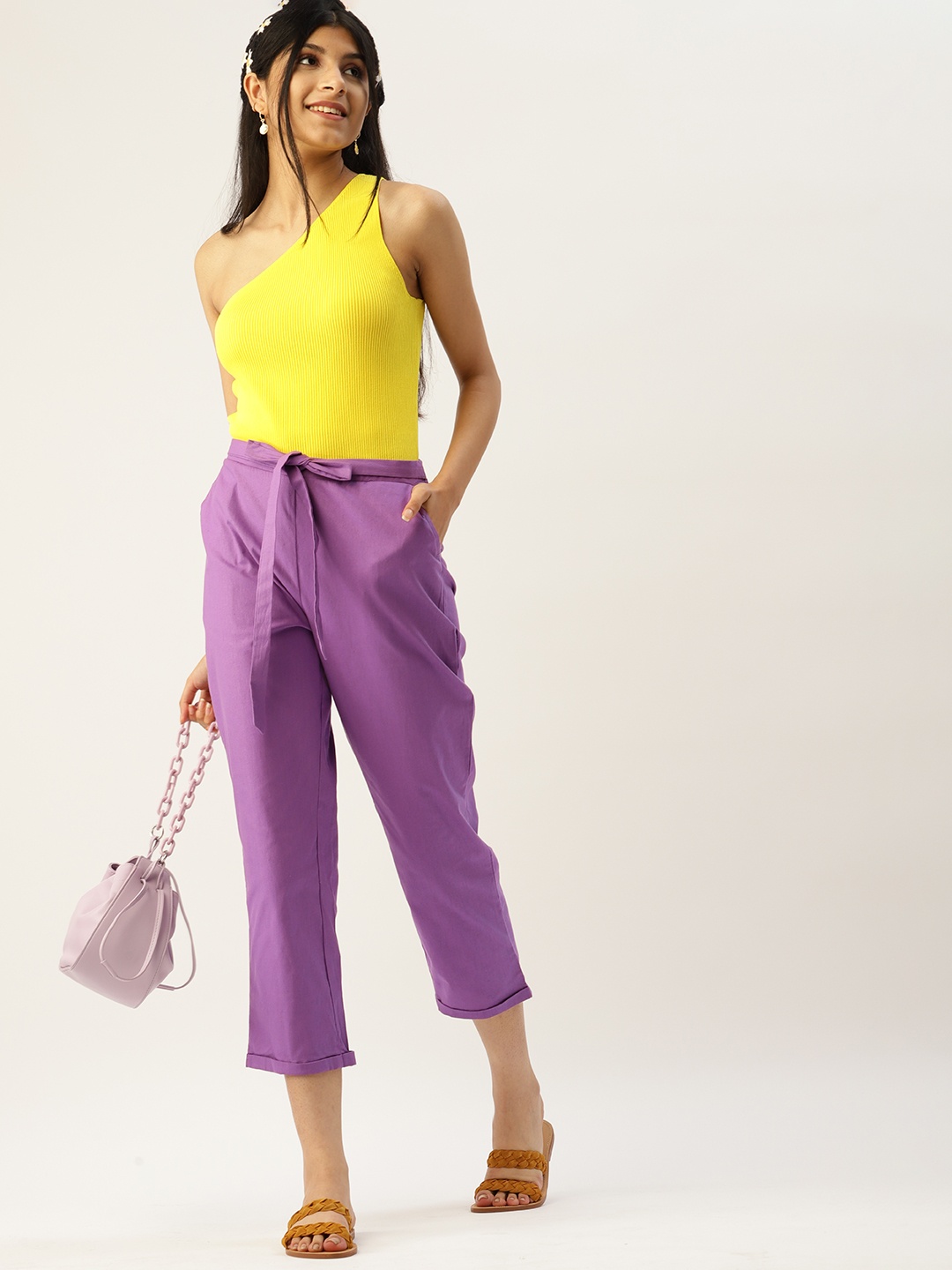 

DressBerry Teen Girls Purple Solid Pure Cotton Trousers