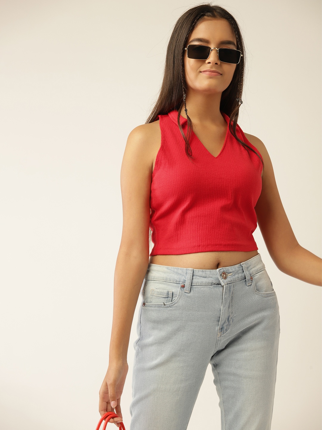 

DressBerry Teen Girls Red Solid Boxy Crop Top