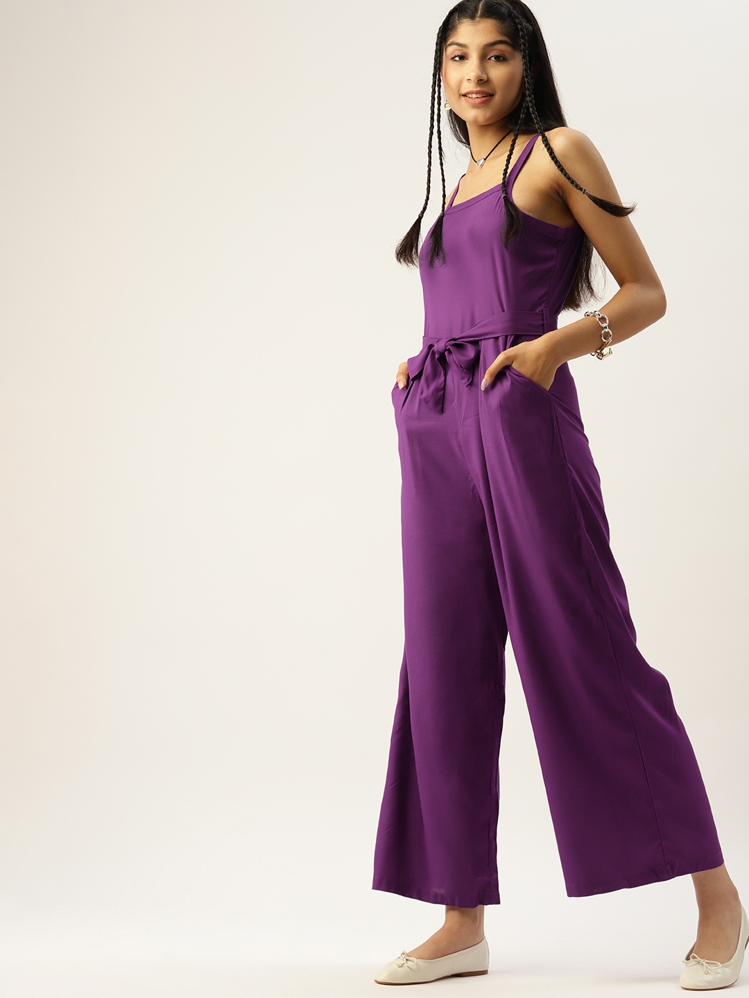 

DressBerry Girls Purple Solid Basic Jumpsuit