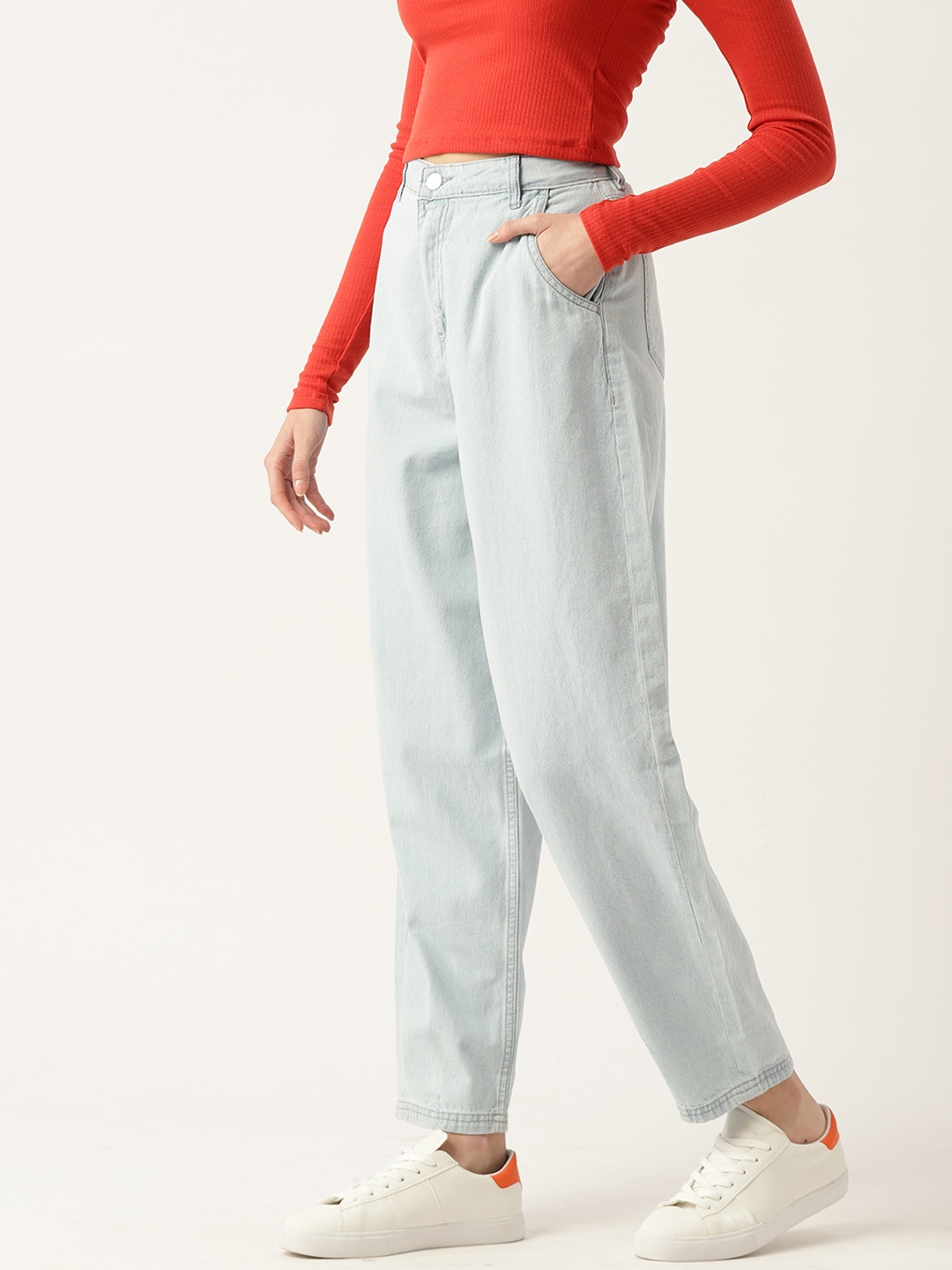 

DressBerry Women Blue Slouchy Fit High-Rise Pure Cotton Jeans