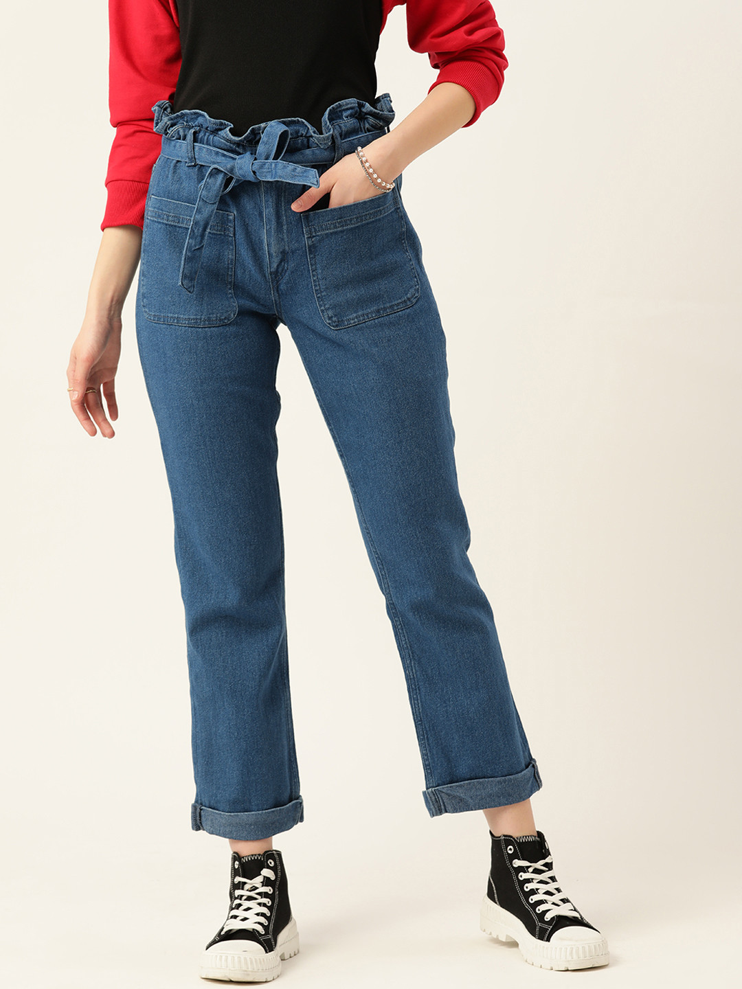 

DressBerry Women Blue Solid Straight Fit Jeans with Belt