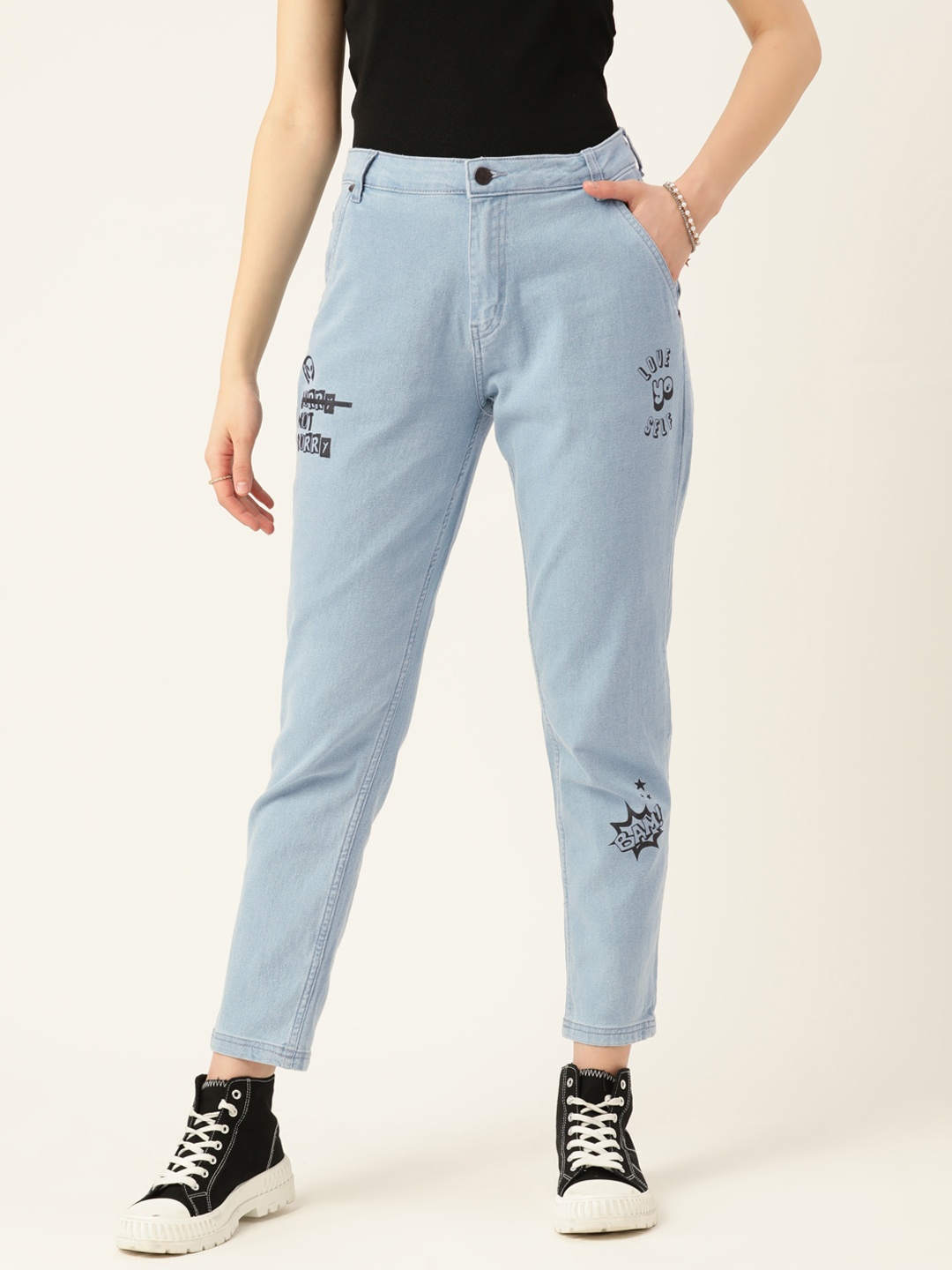 

DressBerry Women Blue Printed Mom Fit High-Rise Jeans