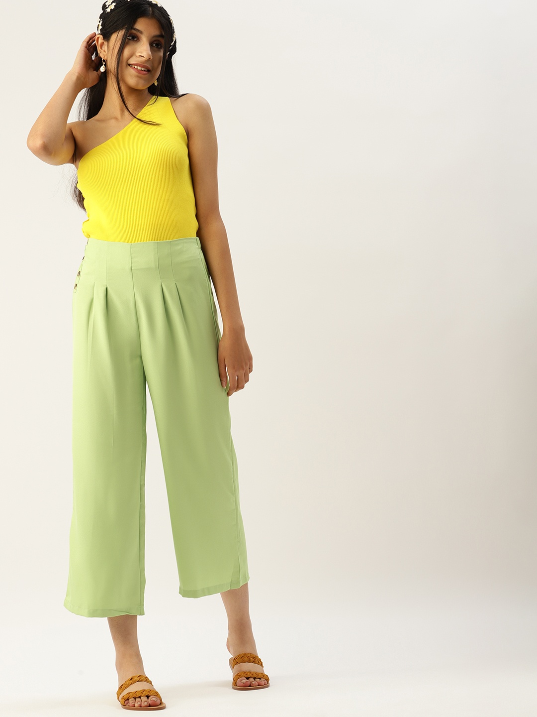

DressBerry Teen Girls Lime Green Solid Regular Trousers