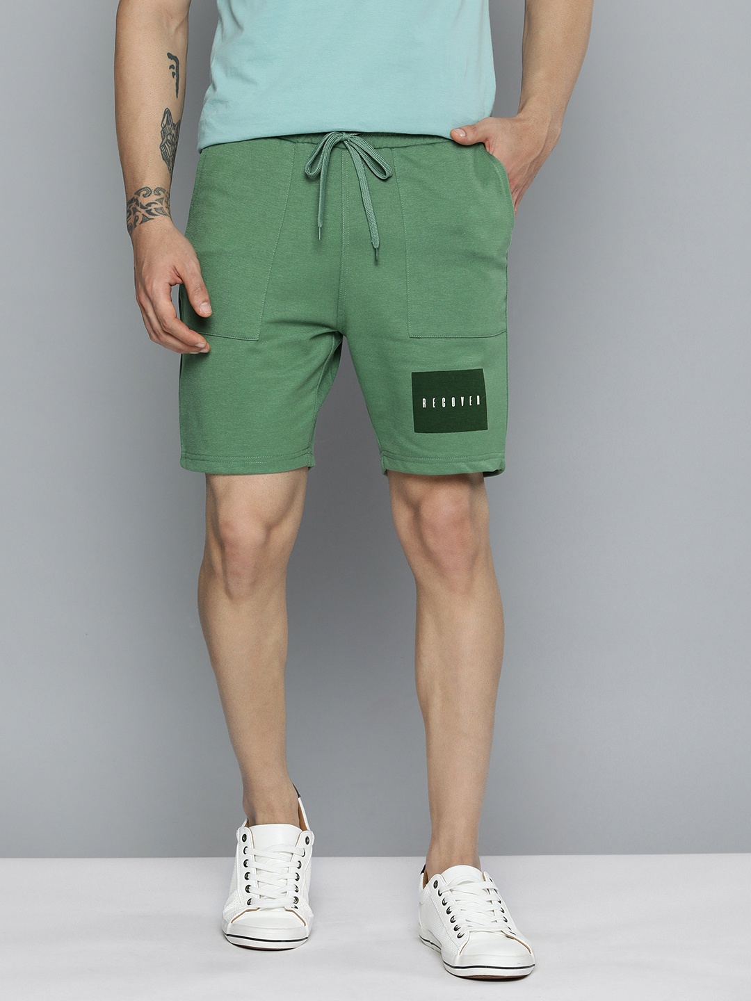 

M&H Easy Men Green Typography Printed Mid-Rise Regular Shorts