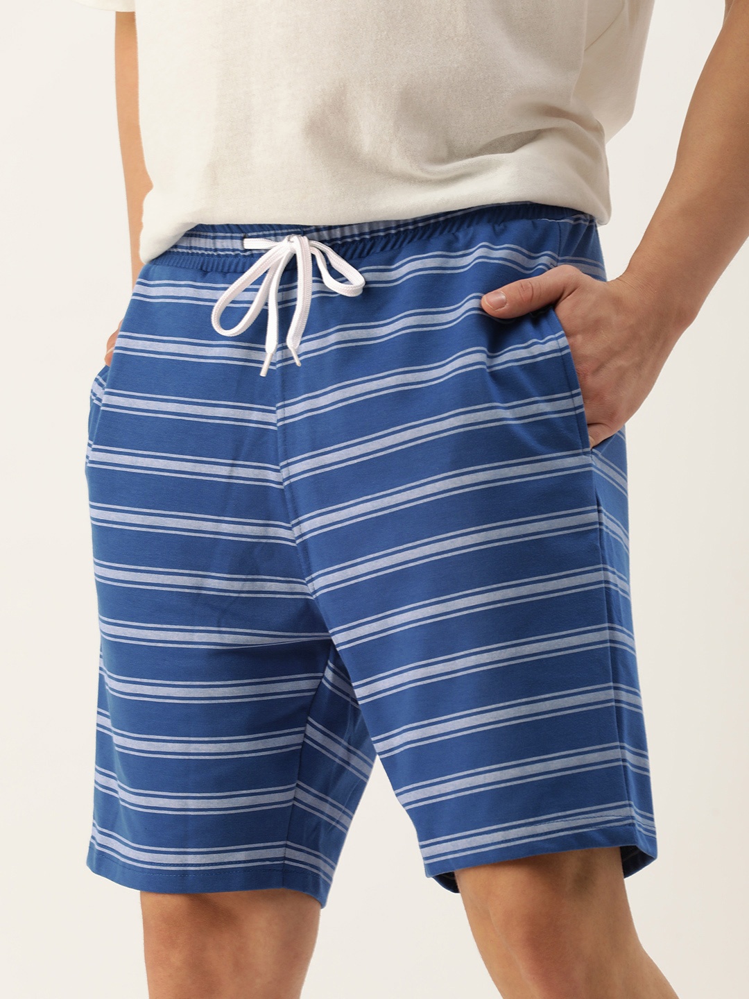 

M&H Easy Men Horizontal Striped Regular Shorts, Blue