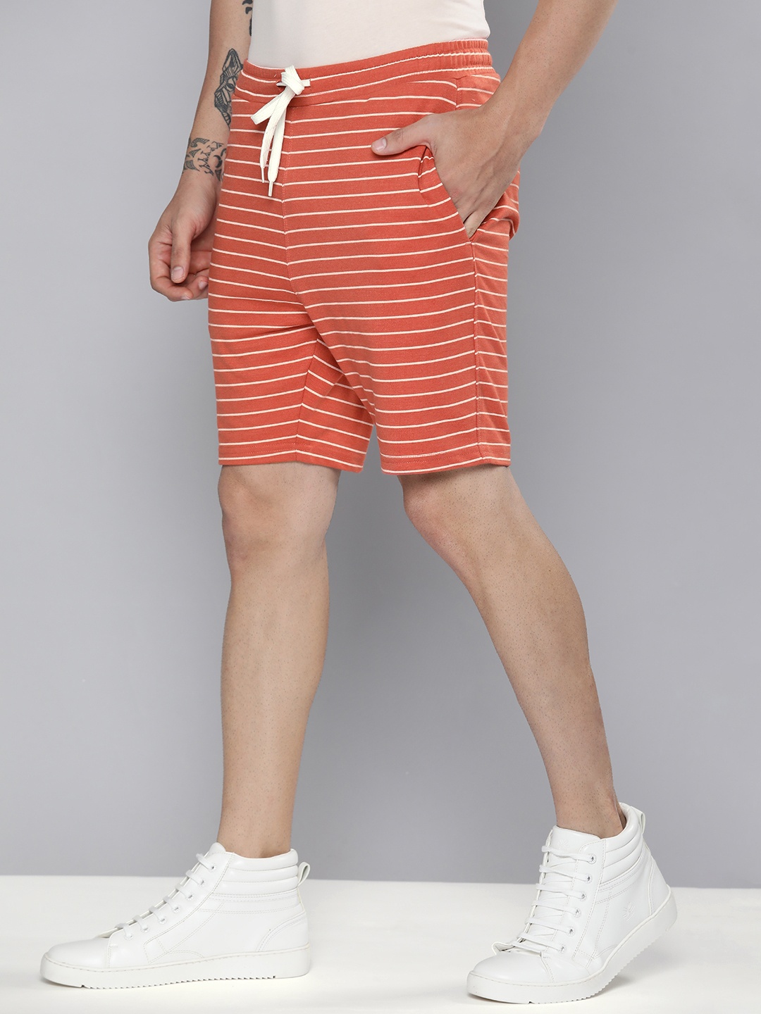 

M&H Easy Men Orange & White Striped Shorts