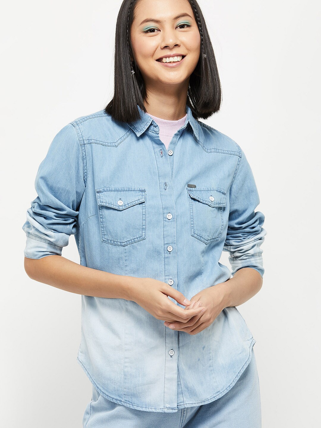

max Women Blue Casual Shirt