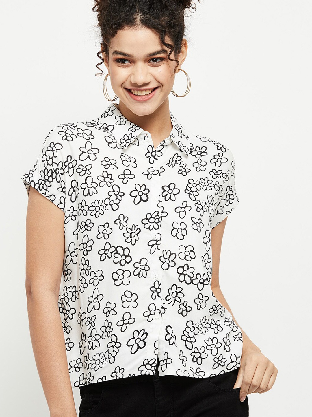 

max Women White Floral Printed Casual Shirt