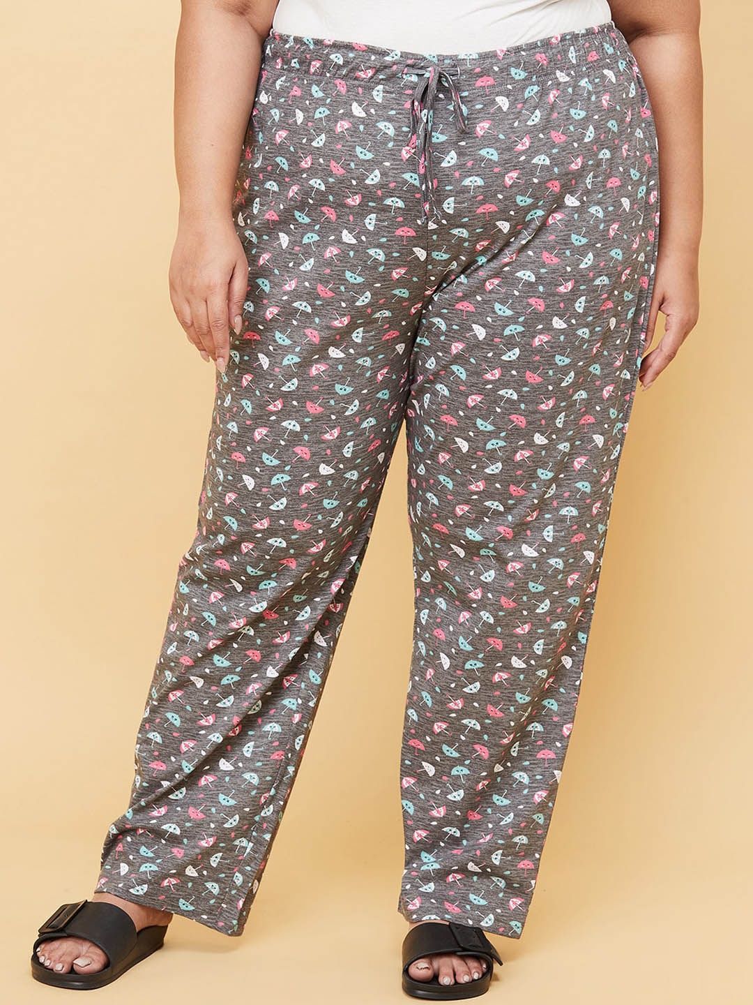 

max Women Plus Size Grey Printed Pure Cotton Lounge Pants