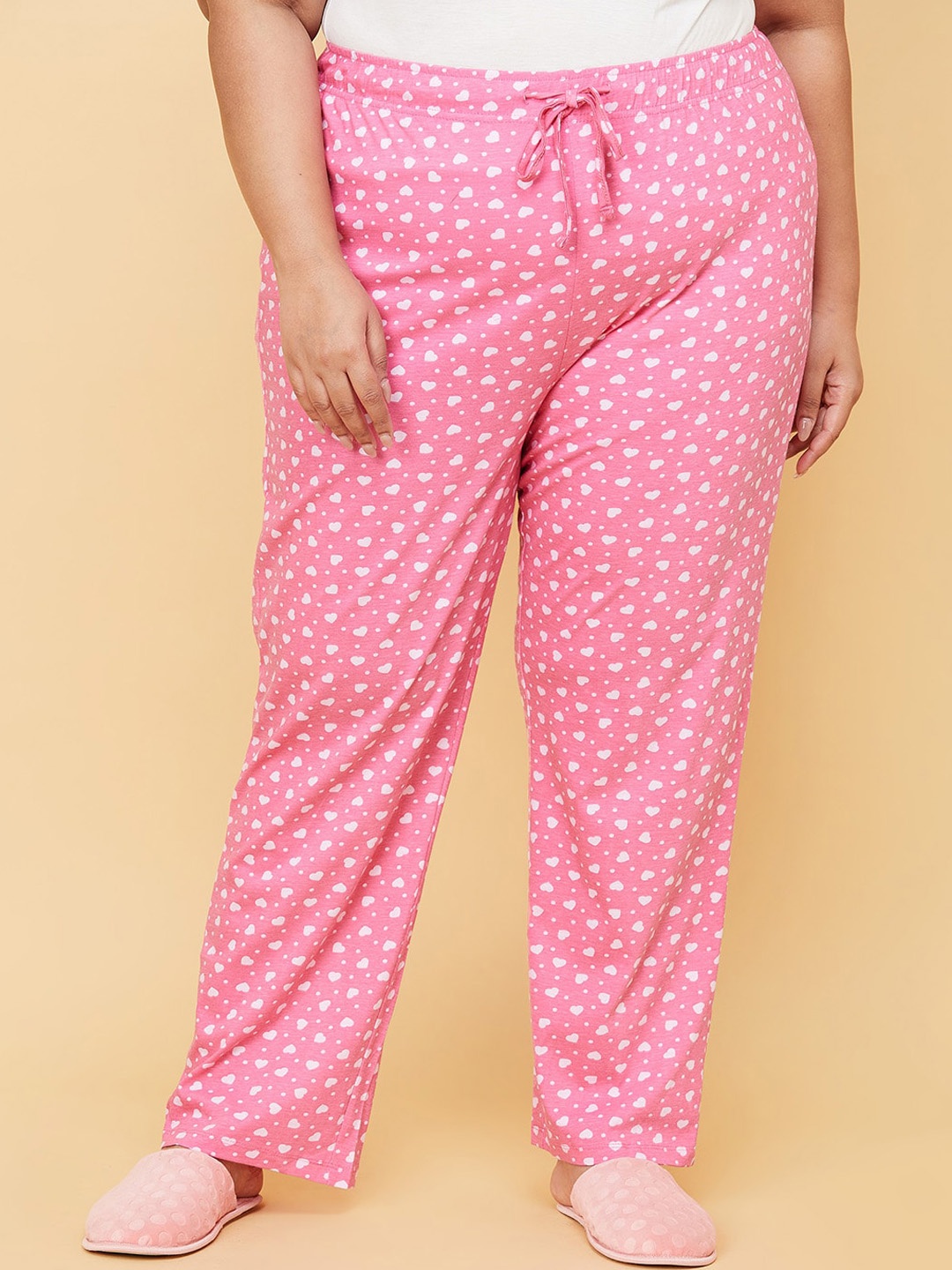 

max Women Plus Size Pink & White Printed Pure Cotton Lounge Pants