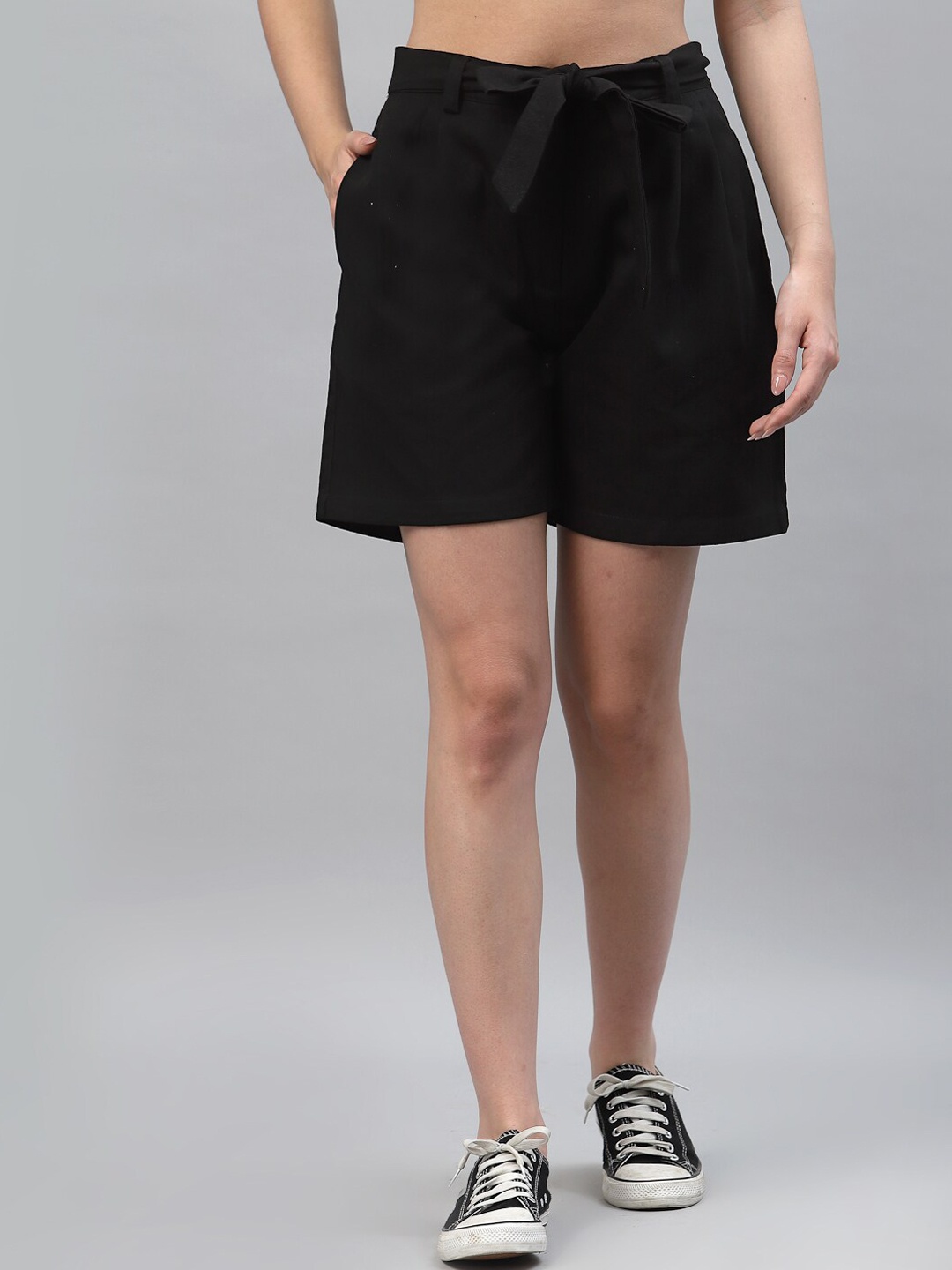 

HOUSE OF KKARMA Women Black Solid Cotton Shorts