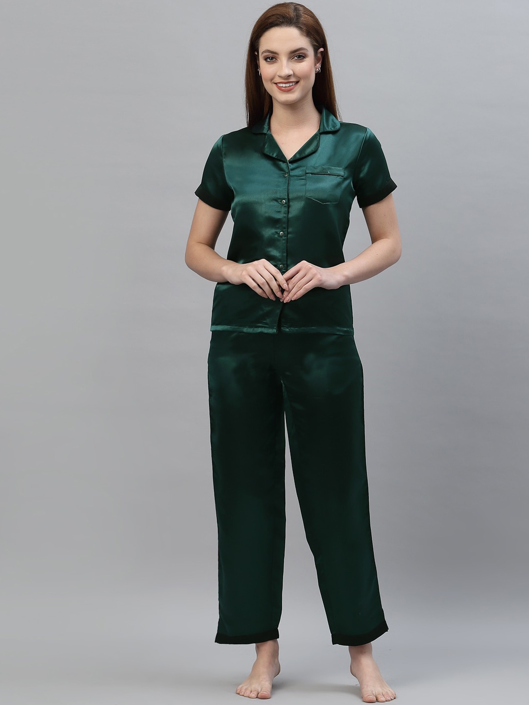 

HOUSE OF KKARMA Women Green Solid Night suit