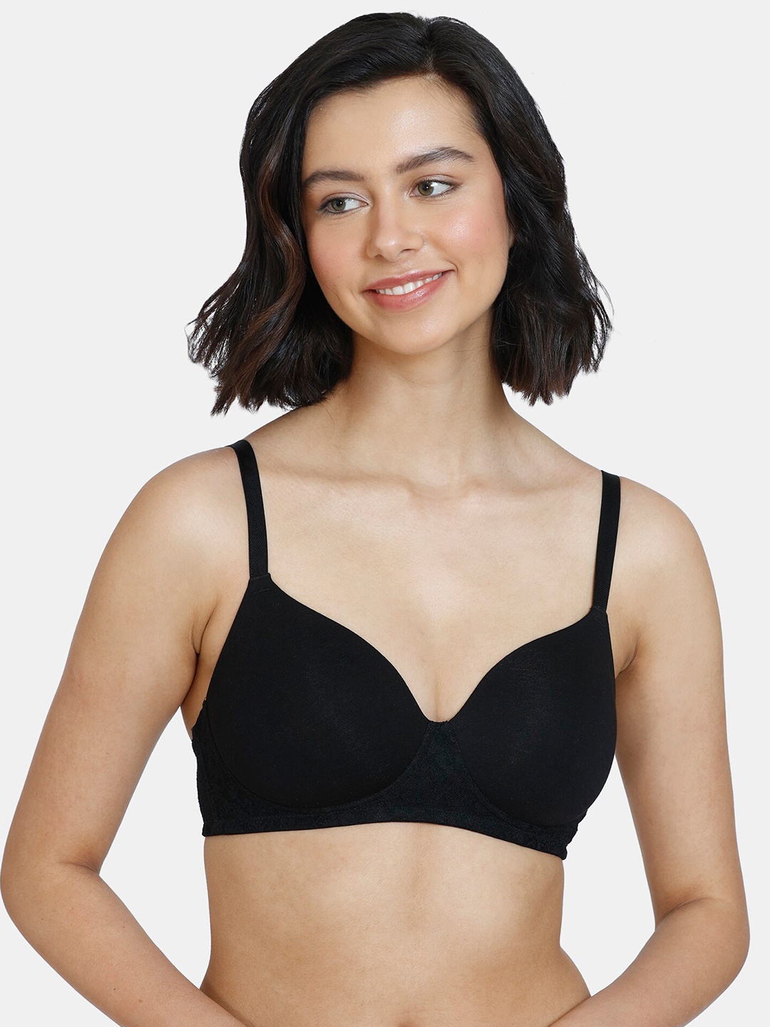 

Zivame Black Lightly Padded Non-Wired Seamless T-shirt Bra ZI1782FASH0BLAK