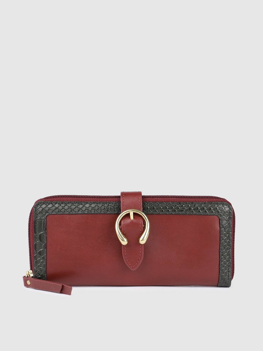 

Hidesign Women Maroon & Olive Green Leather Zip Around Wallet
