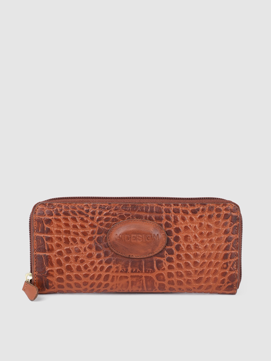 

Hidesign Women Tan Brown Textured Leather Zip Around Wallet