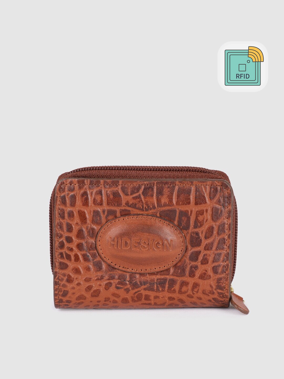 

Hidesign Women Tan Animal Textured Leather Two Fold Wallet
