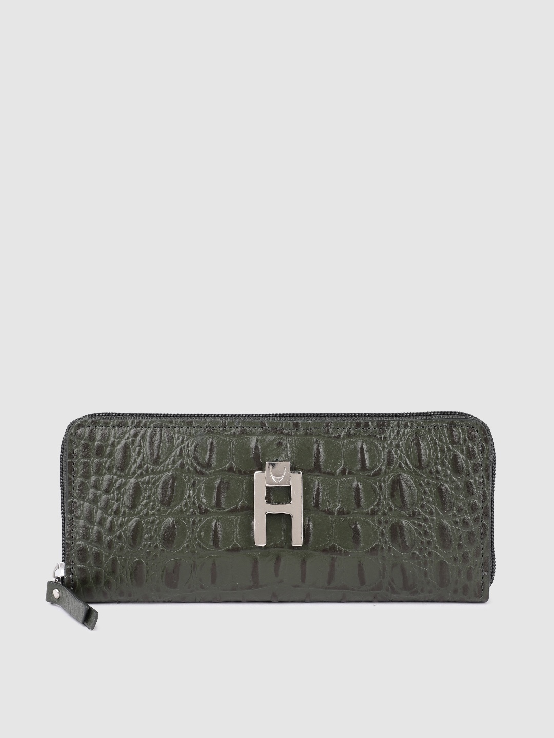 

Hidesign Women Green Textured Leather Zip Around Wallet