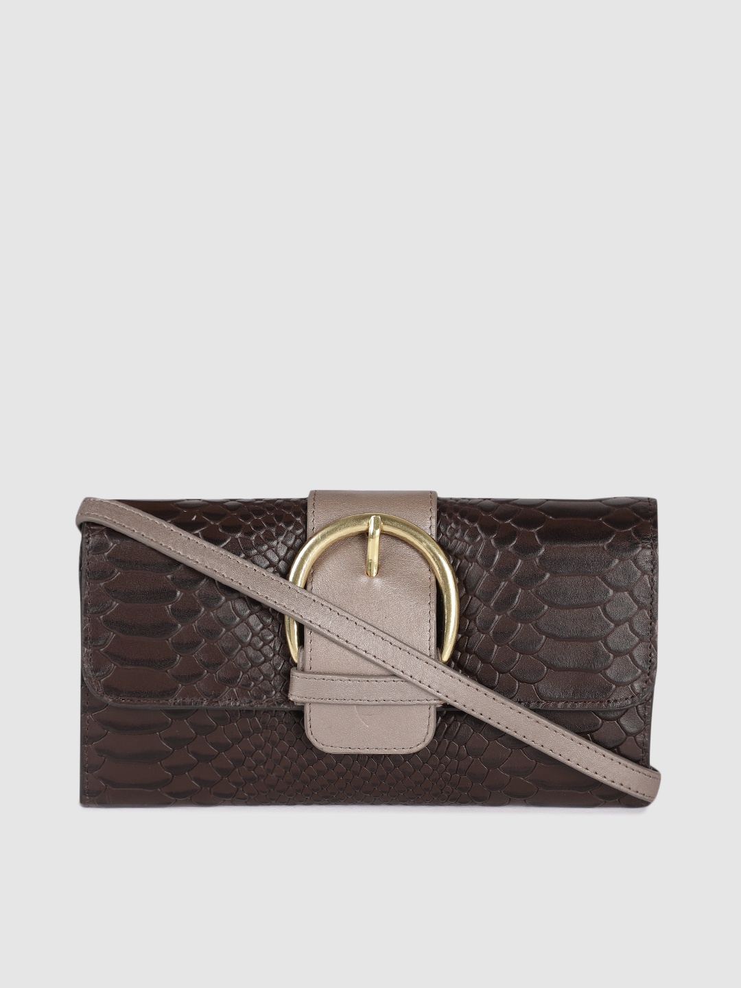 

Hidesign Women Brown Animal Textured Buckle Detail Leather Envelope