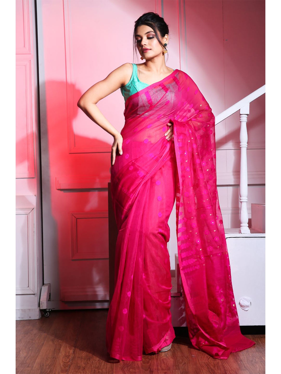 

Charukriti Magenta Woven Design Silk Cotton Jamdani Saree