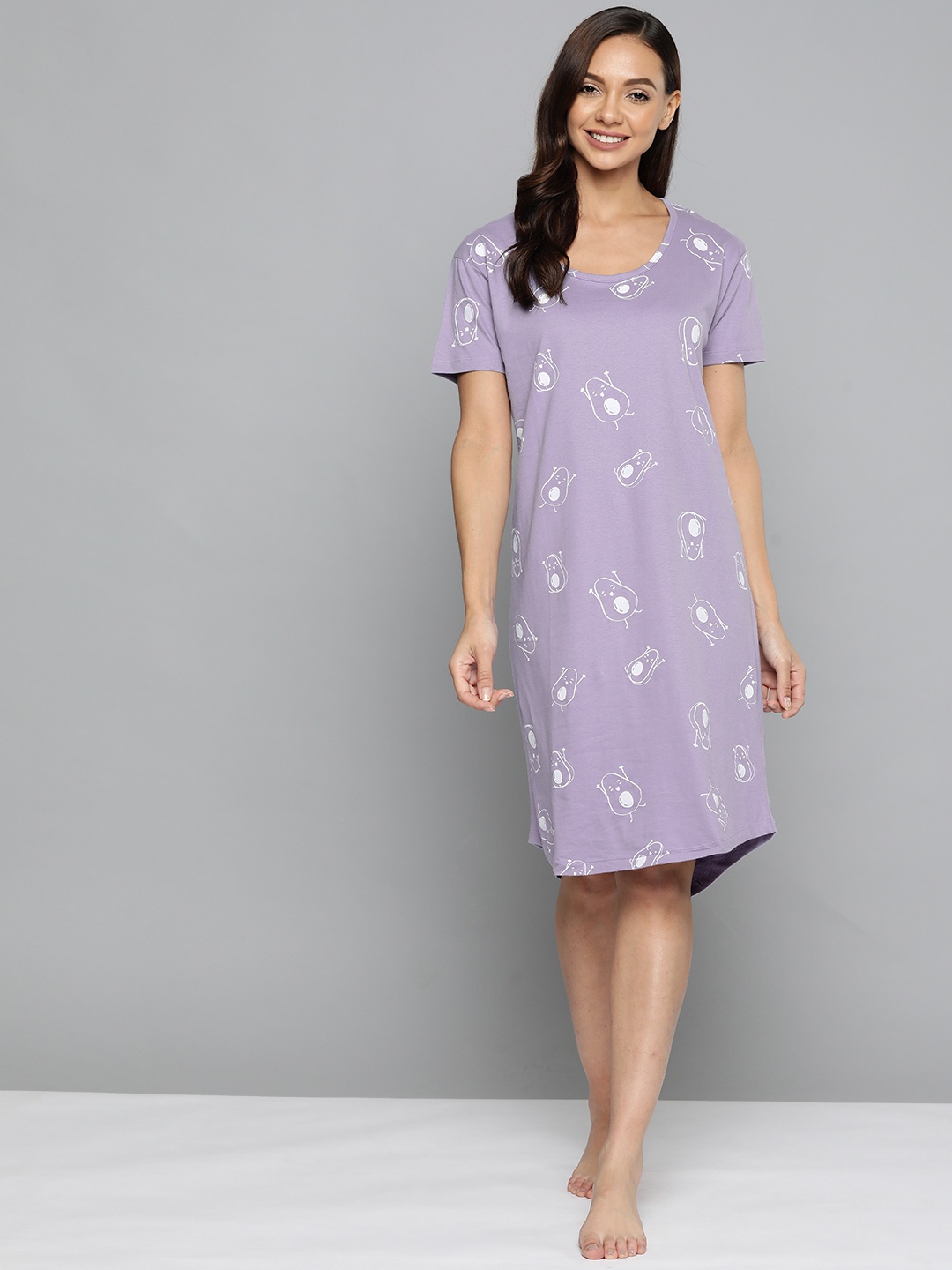 

HERE&NOW Lavender Printed Pure Cotton Nightdress