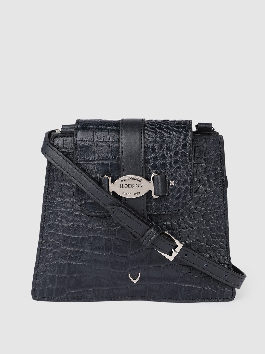 

Hidesign Women Navy Blue Textured Leather Sling Bag