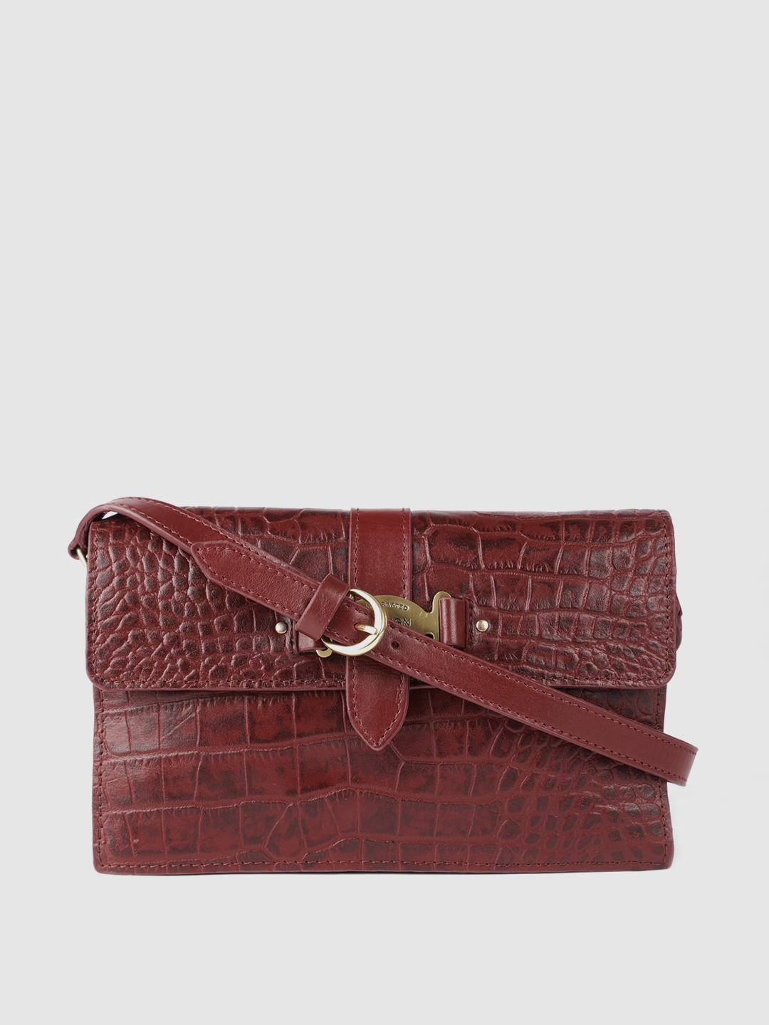 

Hidesign Maroon Textured Leather Structured Shoulder Bag