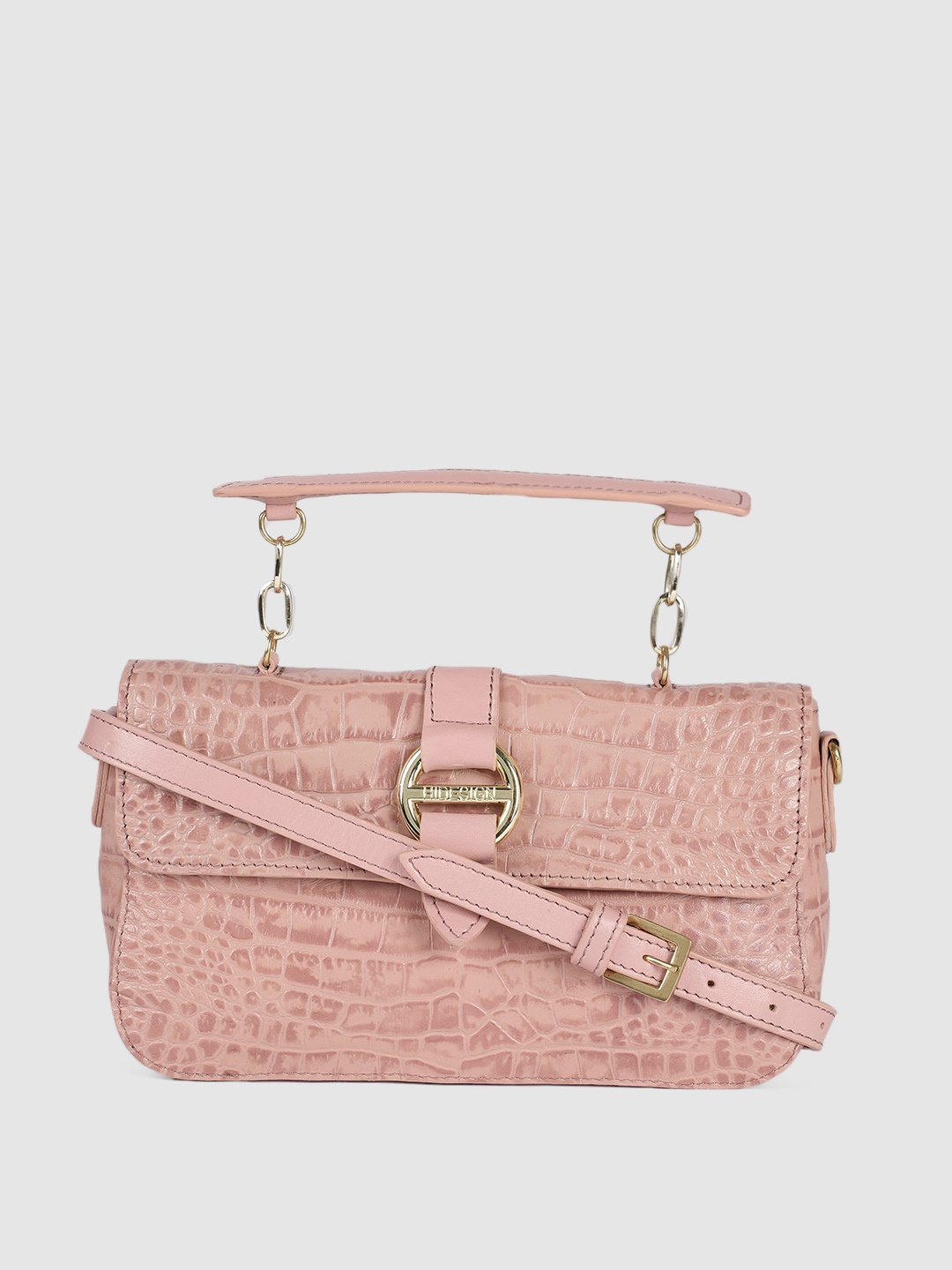 

Hidesign Women Pink Textured Leather Satchel