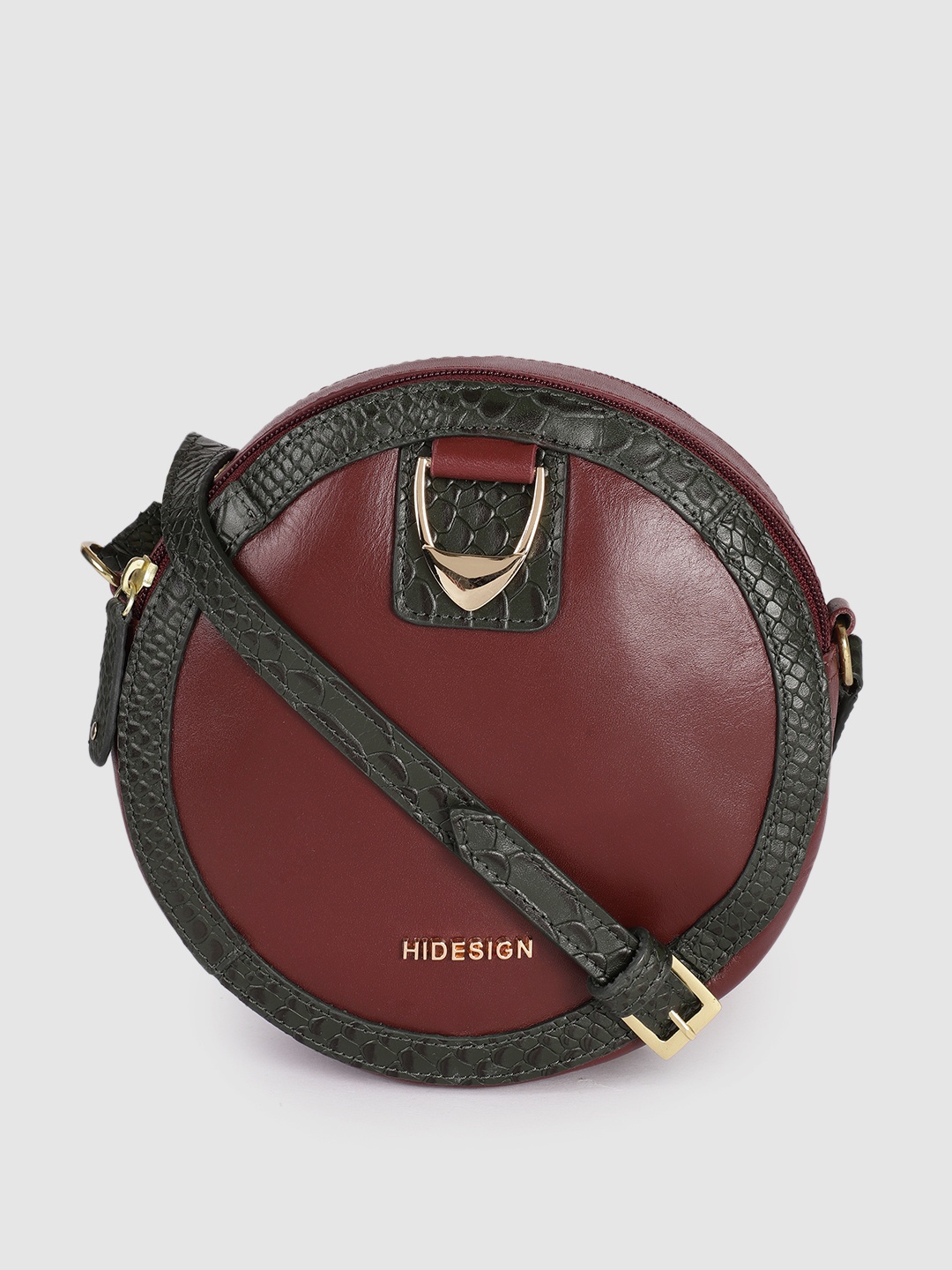 

Hidesign Maroon Leather Structured Sling Bag