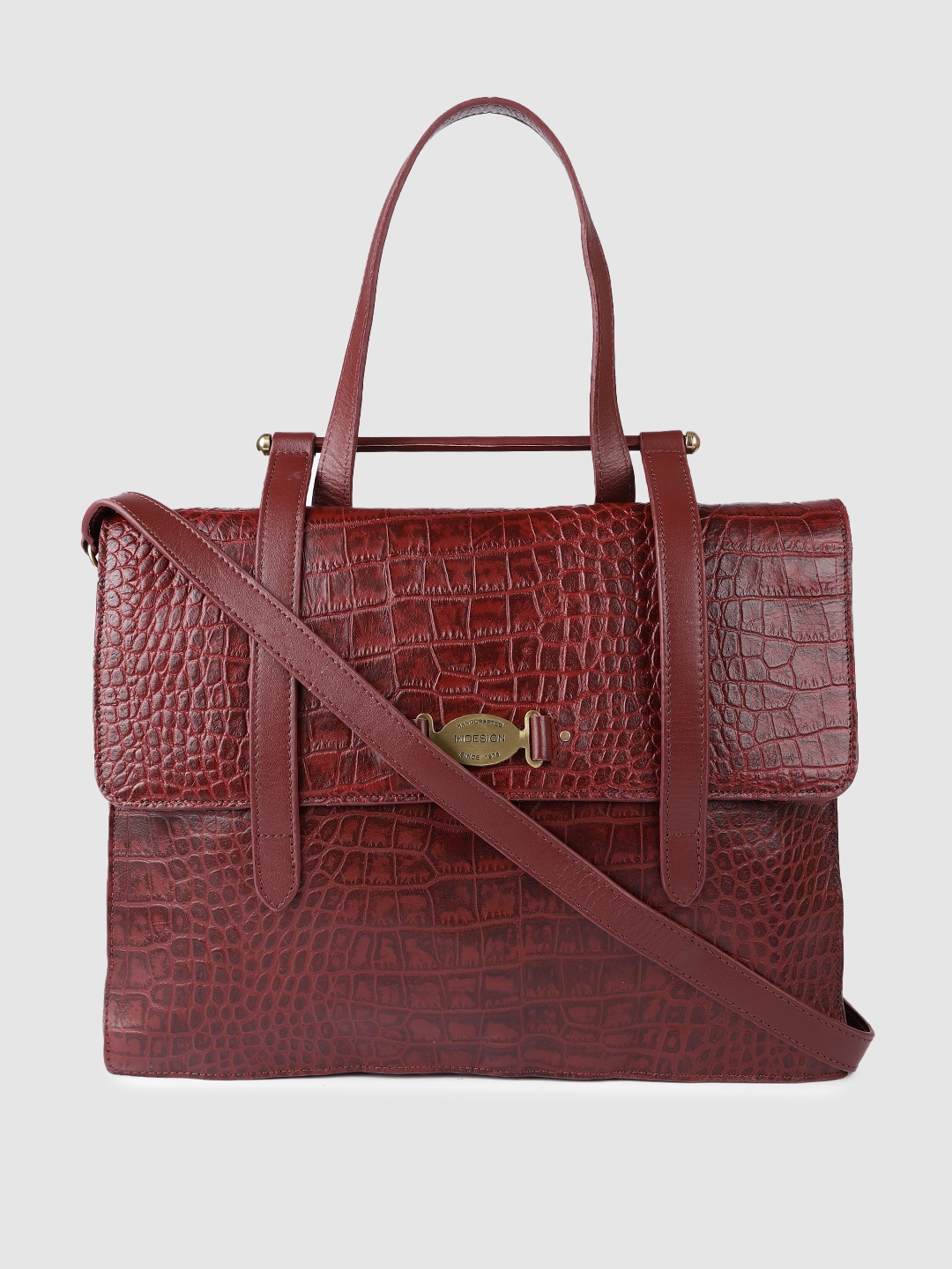 

Hidesign Maroon Textured Leather Structured Satchel