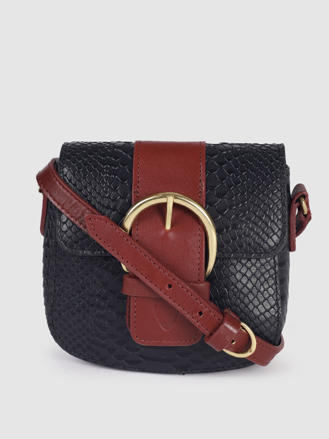 

Hidesign Blue Textured Leather Structured Sling Bag