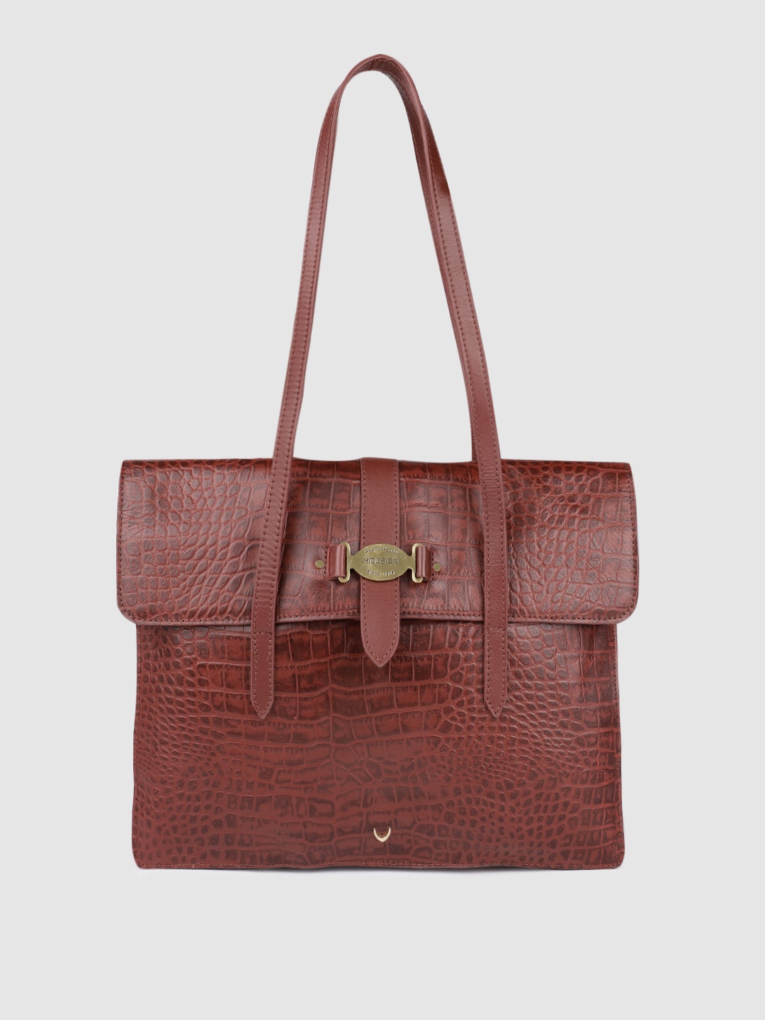 

Hidesign Red Textured Leather Structured Handheld Bag