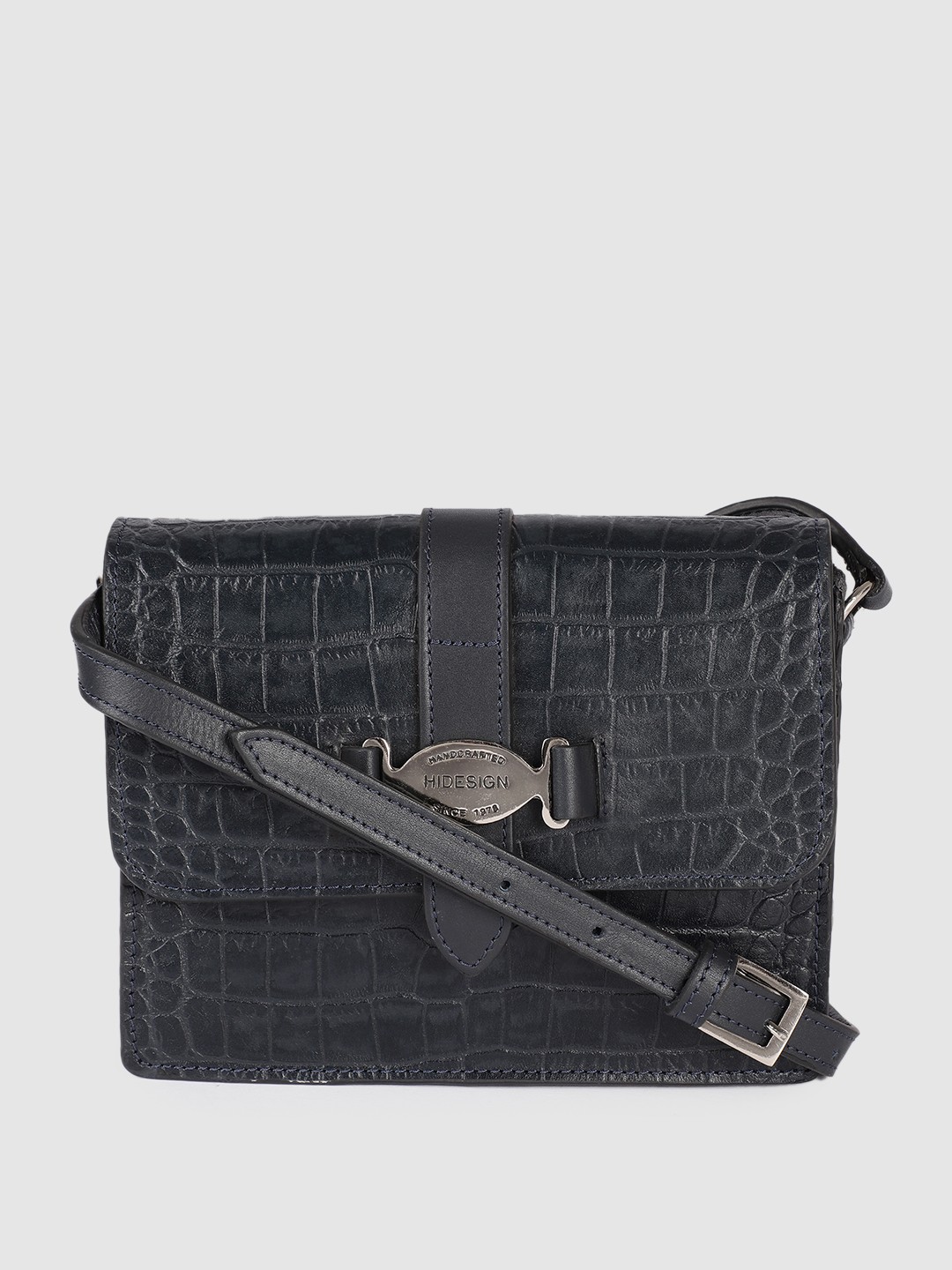 

Hidesign Blue Textured Leather Structured Sling Bag